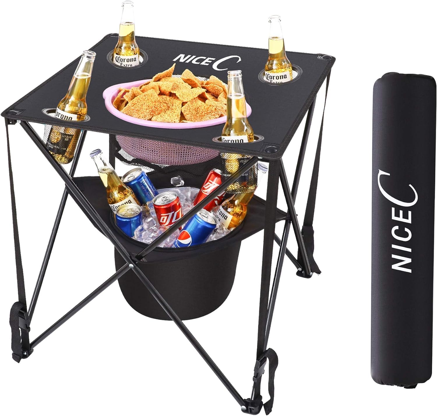 Nice C Backpack Beach Chair with Cooler and Umbrella, Cup Holder + Ultralight Camping Table with Cooler & Carry Bag, Portable
