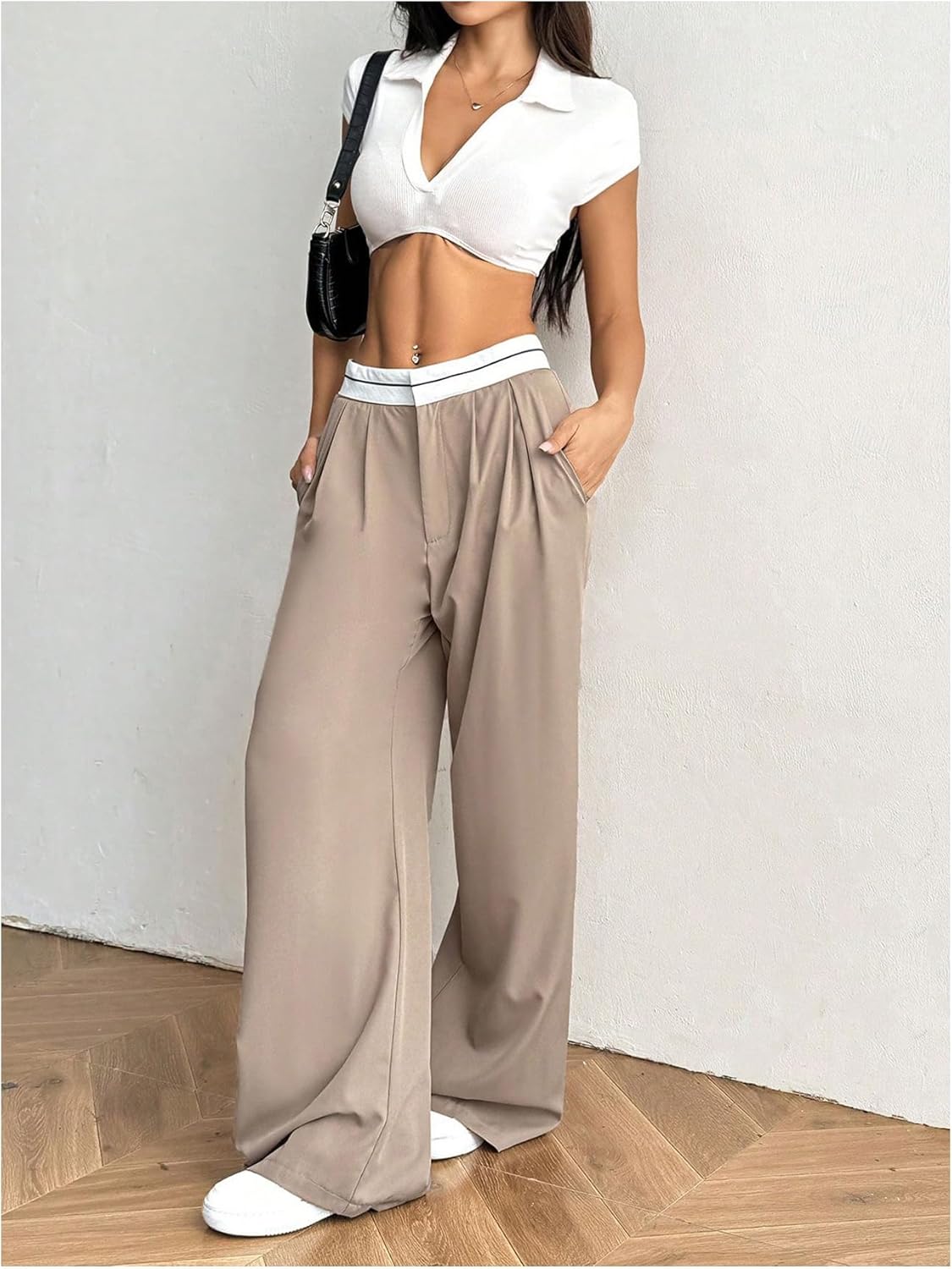 Floerns Women's Summer High Waist Suit Pants Pleated Wide Leg Business Casual Trousers - Image 5