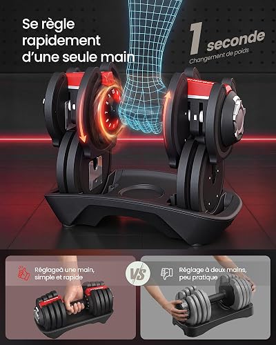 SONGMICS Lot de 2 Haltères Réglables 12 en 1, Kit de Poids 3 à 24 kg - 4