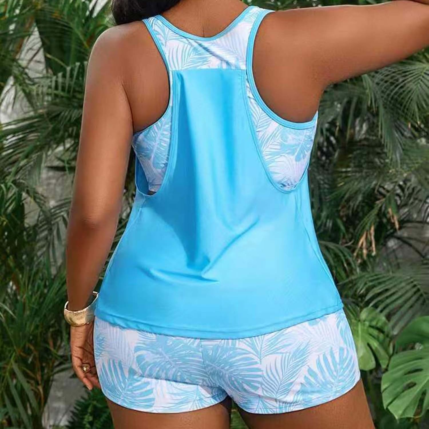 Women's Plus Size Tankini Swimsuits Padded Blouson Tank Top with Board Shorts Athletic Two Piece Bathing Suits