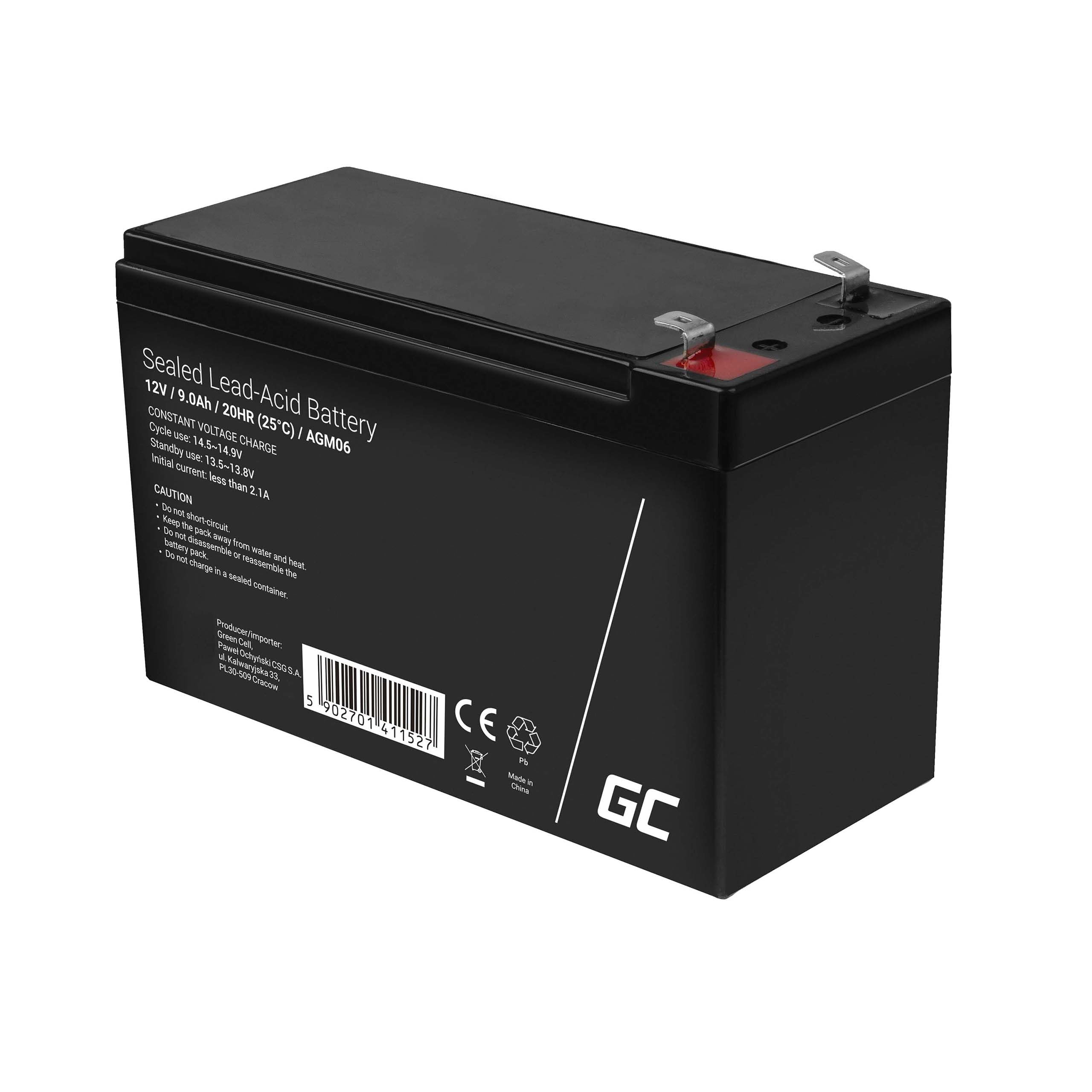 Green Cell Batteria AGM 12V 9Ah ricaricabile sigillata VRLA | Per UPS, allarmi, giocattoli elettrici, impianti solari, scooter, backup e uso ciclico senza manutenzione