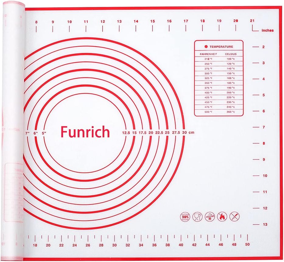 クッキングマット 製菓マット パンマット シリコンマット 40×50㎝ 大きいサイズ 目盛り付きマット 食品級シリコーン 滑り止め 製菓道具 (レッド, 40×50㎝)