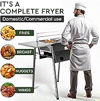 Vista 5 de HOMIRA Freidora de propano de dos tanques de hierro con termómetro, 2 cestas de acero inoxidable y tapas, freidora de pescado con regulador