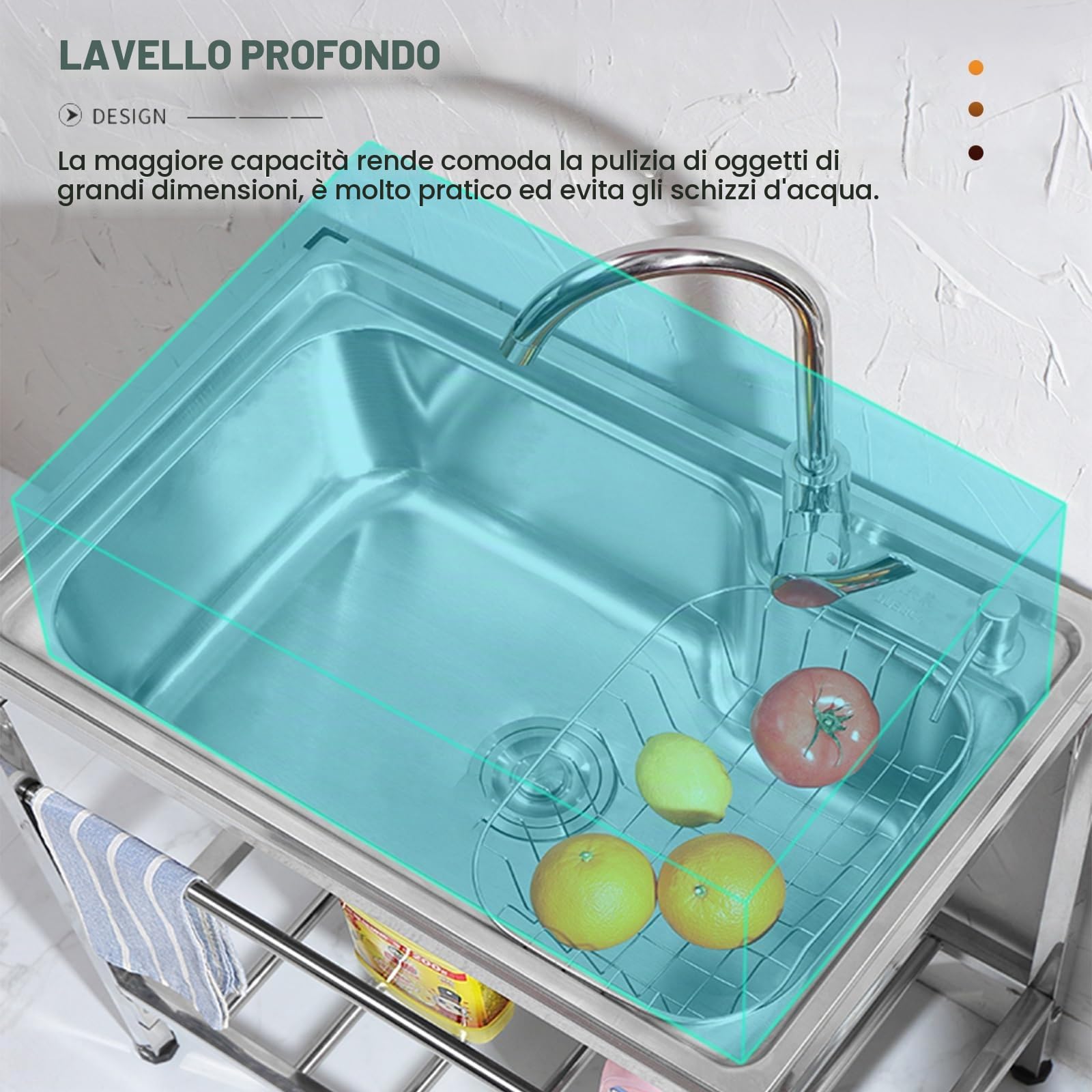 Lavatoio In Acciaio Inox,Lavello Cucina 1 Vasca,Lavandino Commerciale Professionale Con Rubinetto,Staffa,Lavabo Da Esterno A Libera Installazione,per Lavanderia Cortile Garage