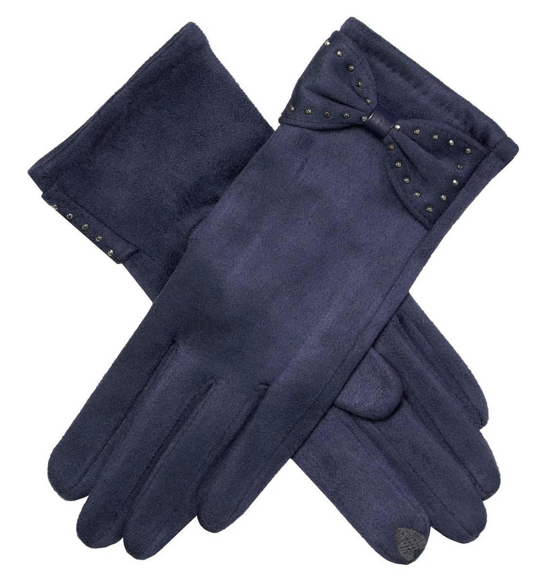 Dents Womens Touchscreen Velour-Lined Faux Suede Gloves - Navy