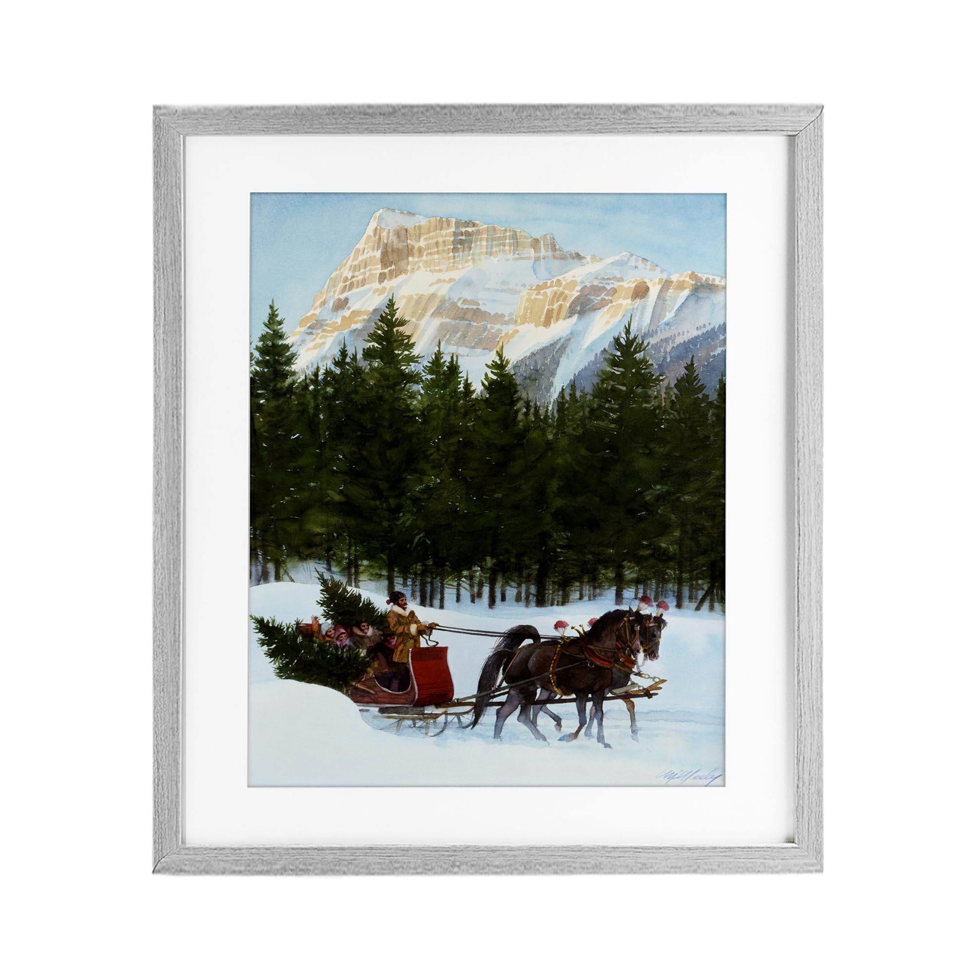 Stupell Industries Midnight Black (Textured) 'Sleigh Ride Carrying Trees'| Framed Print Under Glass