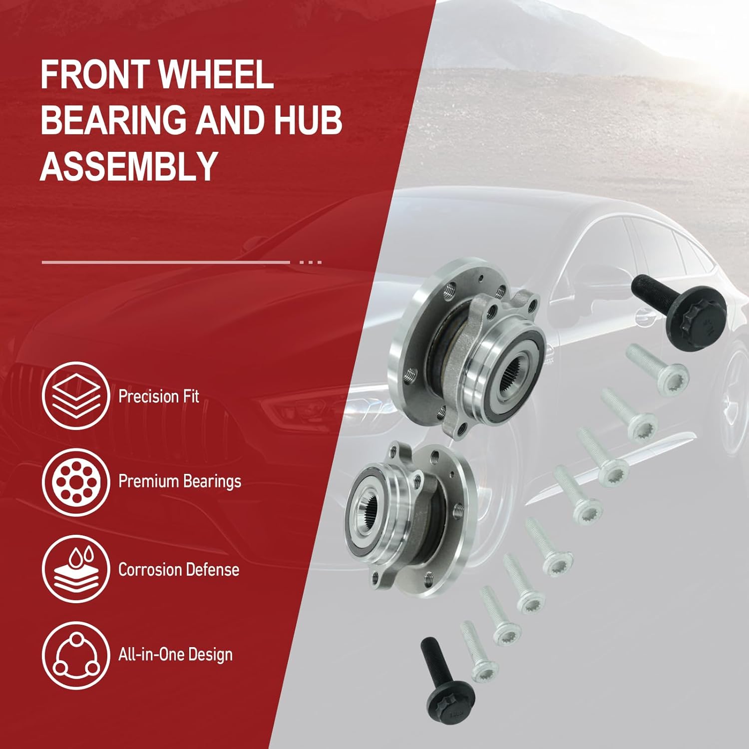 513253 2 x Front Wheel Bearing Hub Assembly for VW Golf/GTI 2010-2014 Passat 2006-2010 2012-2022 Jetta 2005-2018 Beetle 2012-2019 CC 2009-2017 Eos 2007-2016 R32 Rabbit Audi A3 Quattro Q3 TT 2006-2018