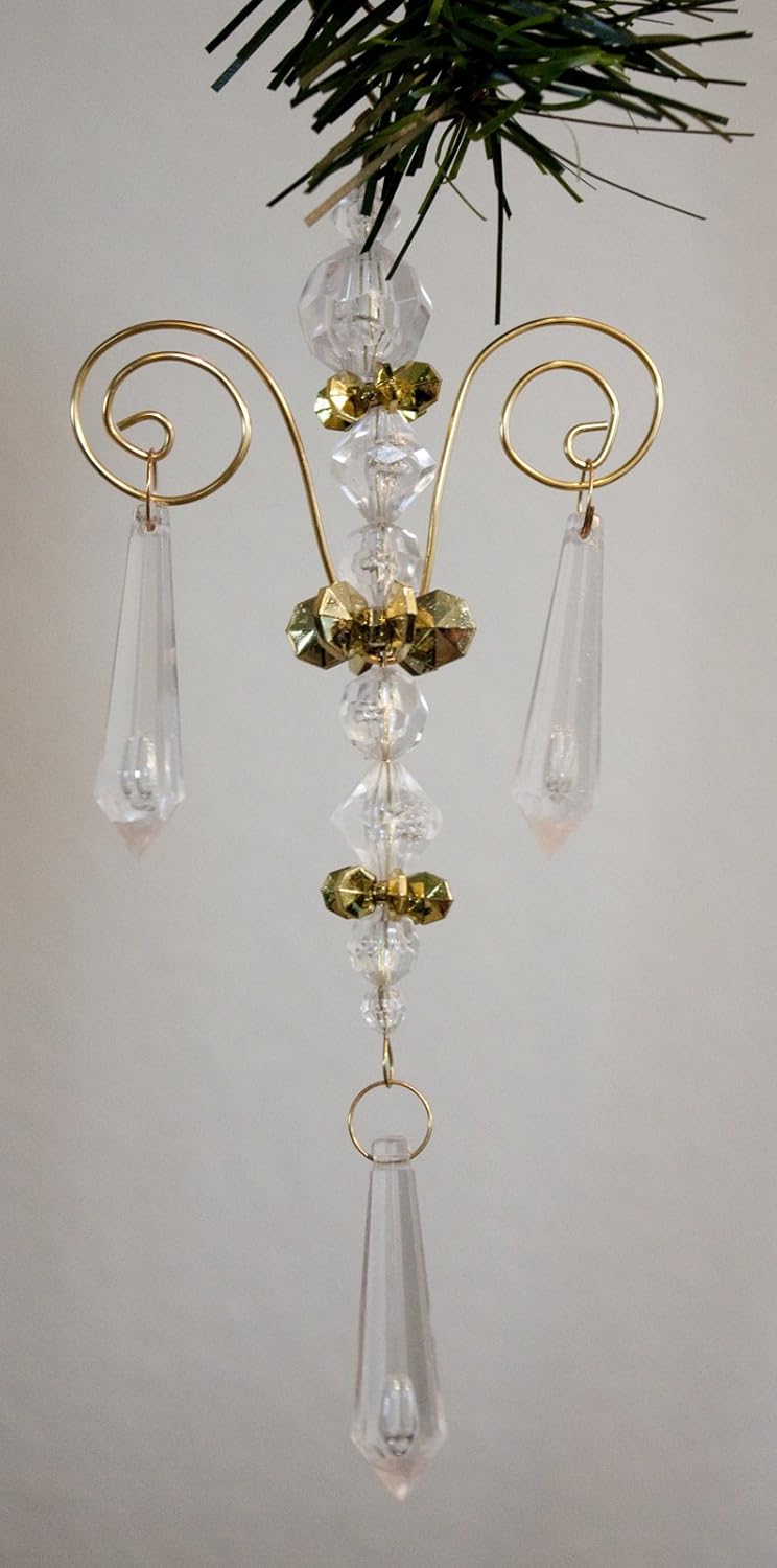 12 Acrylic 7.5 inch Gold Ornament with Clear Jewel Drop - Christmas Ornaments CLEARANCE