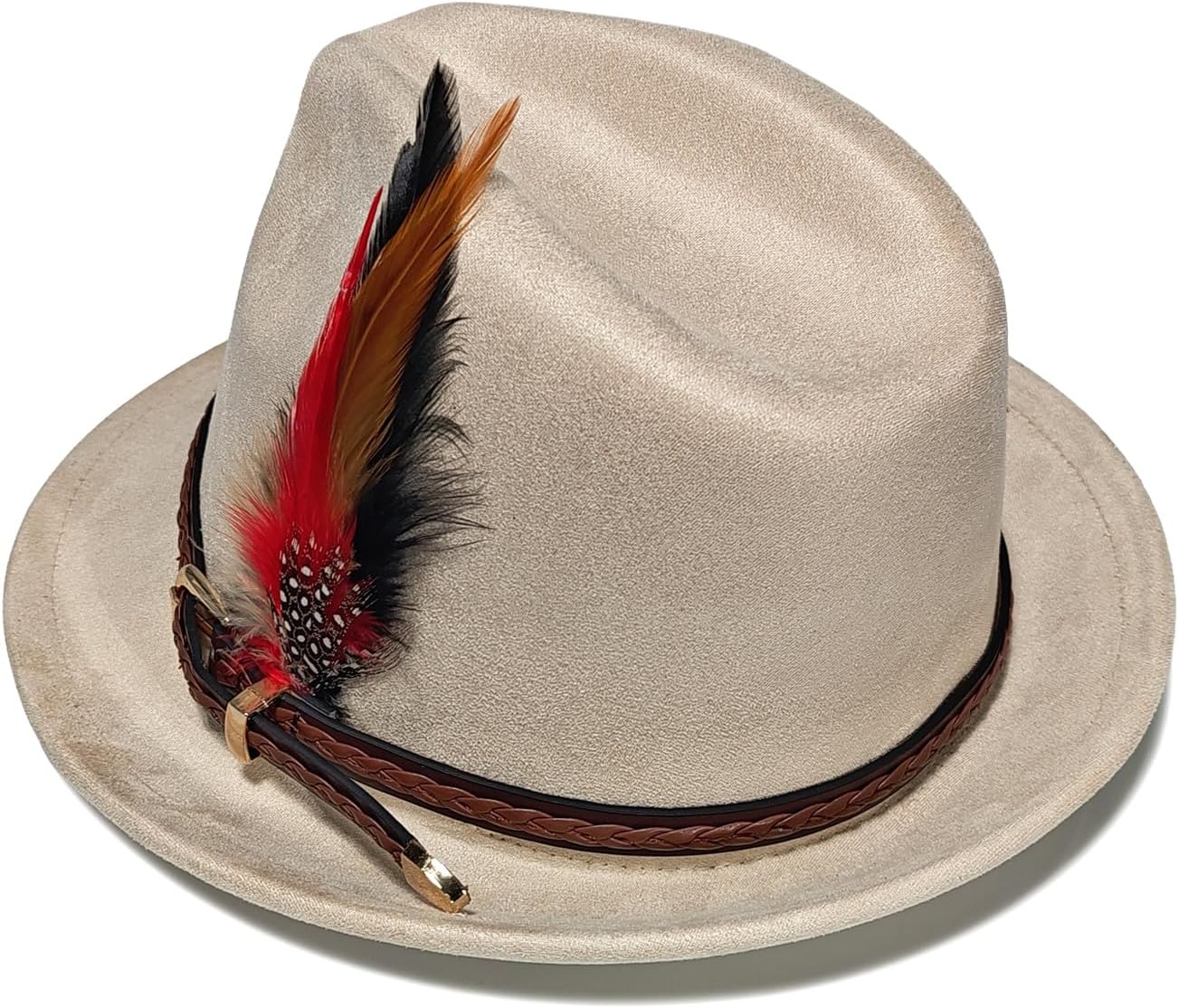 Fedora Hat for Women, Vintage Style Short Brim Felt Panama Hat with Feather Winter Warm Adjustable Jazz Cap - Image 7