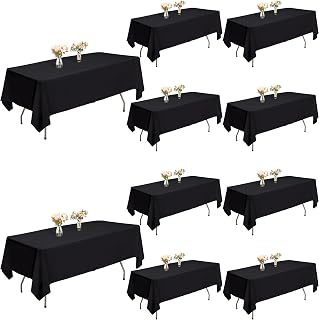 Black Tablecloths Rectangular 10-Pack, 60x102 Inch Table Cloths for 6 Foot Rectangle Tables, Heavy-Duty Polyester Fabric - Stain Resistant Reusable & Washable