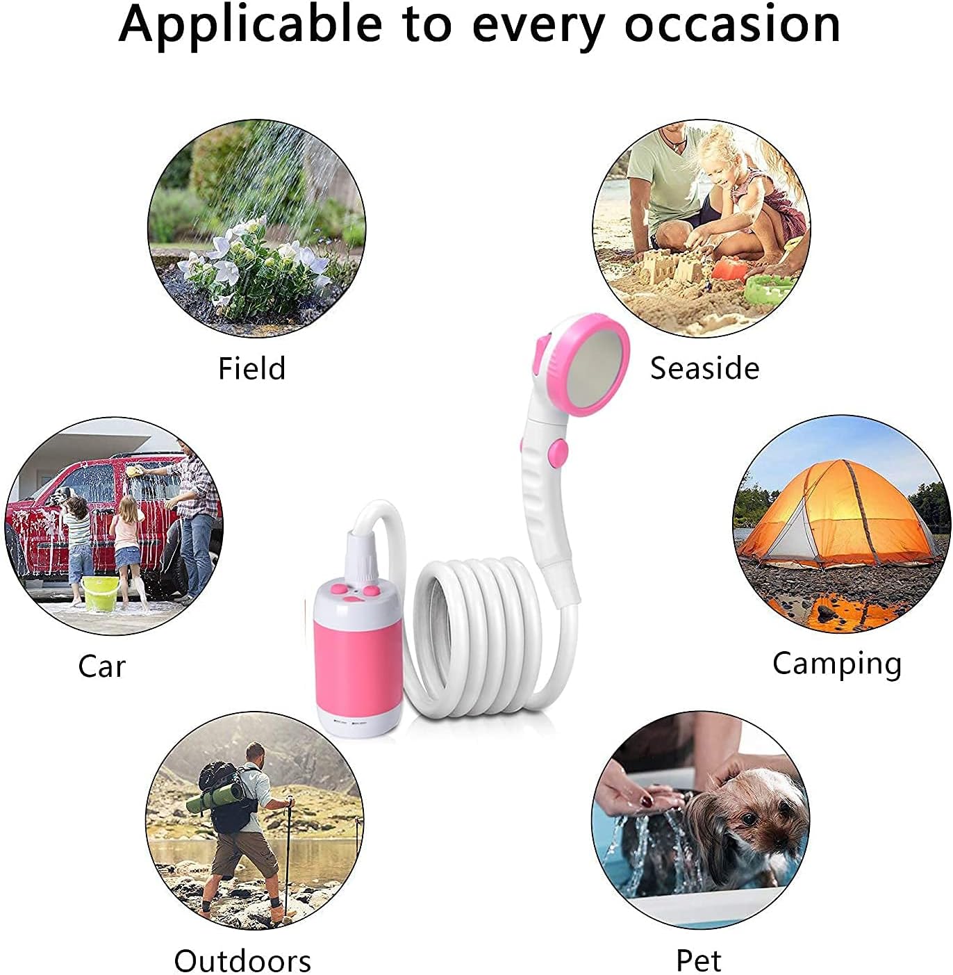 Iron Hammer Portable Shower Electric Shower Camping Shower Built-in 5000mAh Large Capacity Rechargeable Battery-Powered Shower for Indoor or Outdoor Showering Car Washing Pet Bathing (Pink) : Sports & Outdoors