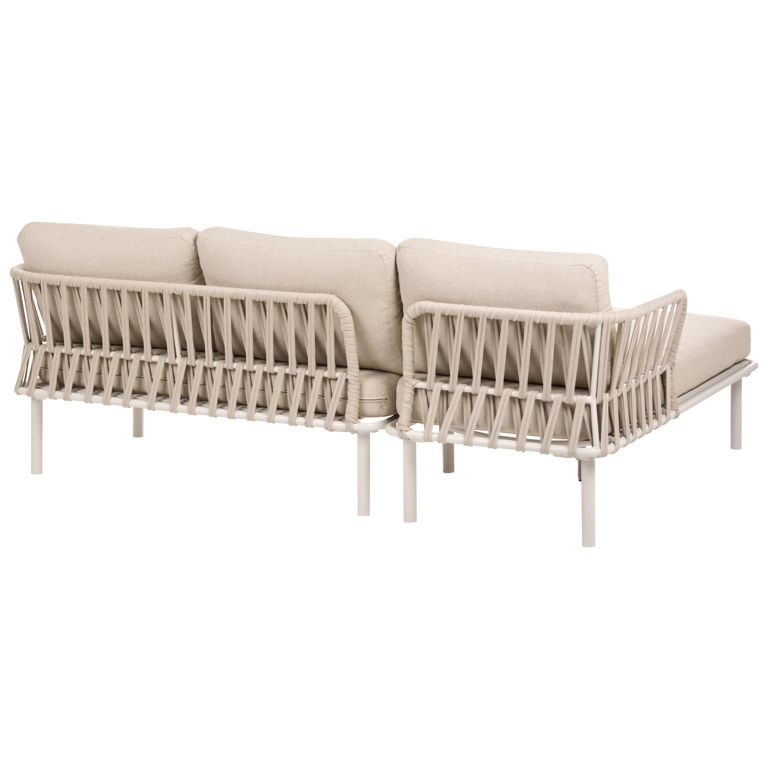 Zestaw ogrodowy 3-osobowy prawostronny sofa i stolik metalowa rama blat ze szkła hartowanego beżowoszary Orte