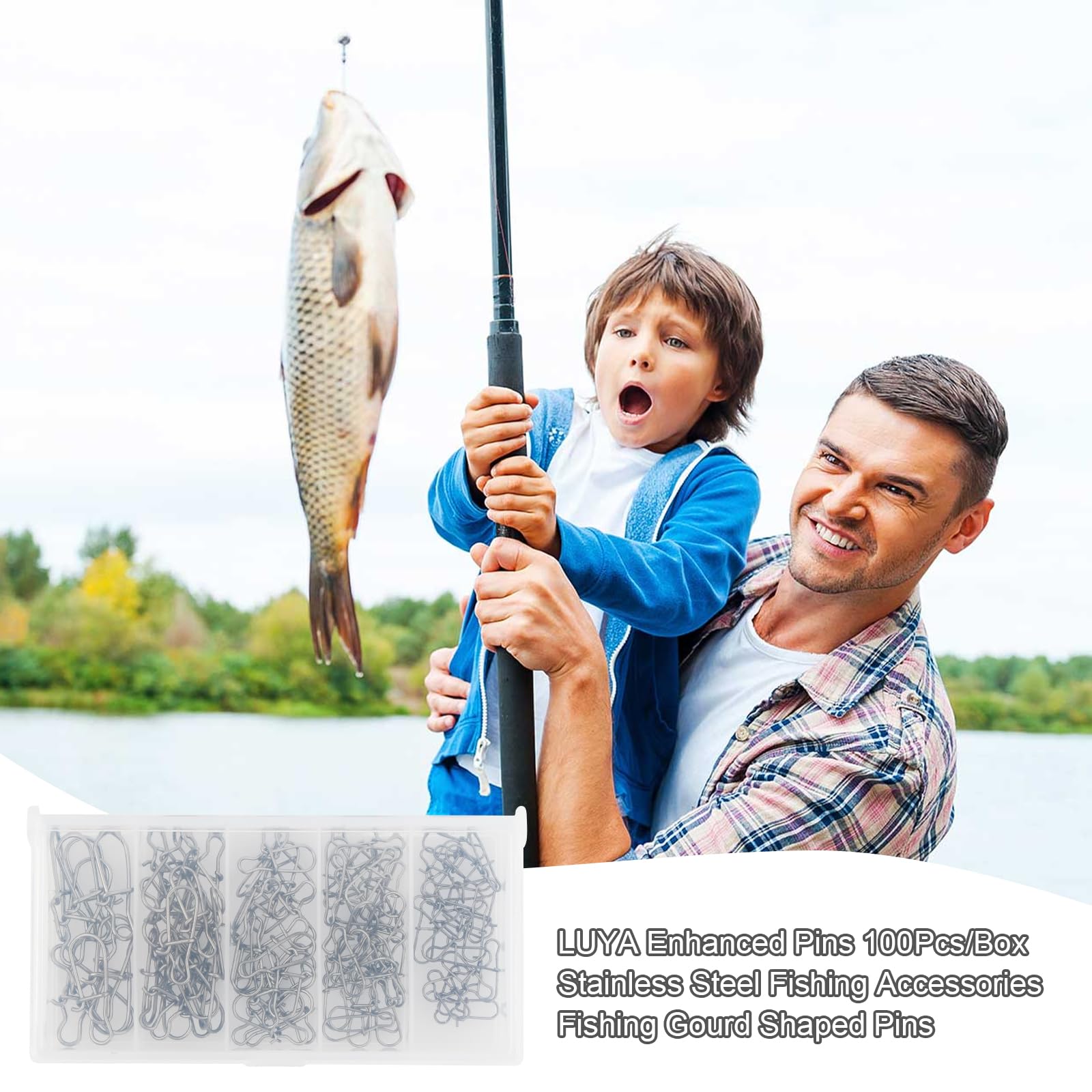Broches de Pesca Giratorios 100 Piezas Plata con Caja Accesorios de Pesca al Aire Libre