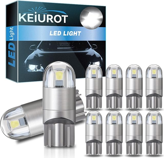Keiurot T10 501 LED Bulbs W5W 194 168 2825 Wedge Led Car Bulbs White Interior Dome Map Door Light Led Side light Bulb Number Plate Bulbs DC12V,Pack of 10