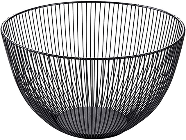 Black Fruit Bowl, Round Wire Storage Basket for The Kitchen, Metal Mesh Holder Decorative Stand for Fruit or Vegetable Snack Egg Bread Serving