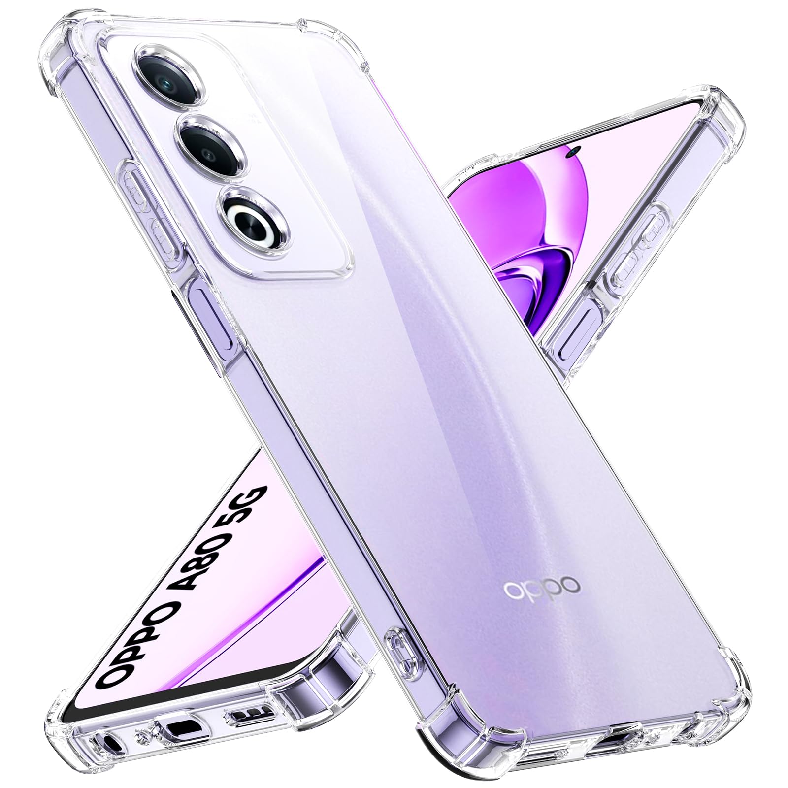 Oududianzi - Anti Ingiallimento Chiaro Cover per Oppo A80 5G, Custodia Antiurto Trasparente per Assorbimento degli Urti con Paraurti in TPU Morbido Sottile Case