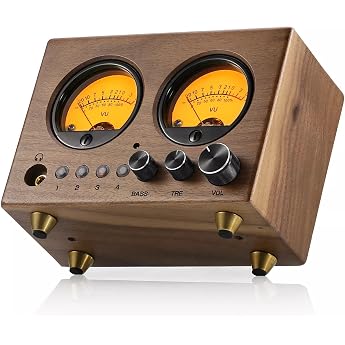Nobsound VU1-W Audio Selector: 4IN1OUT Switching, Bass/Treble Adjustment, 45mm VU Meter, 5-Level Dimming, Wood Grain Design f