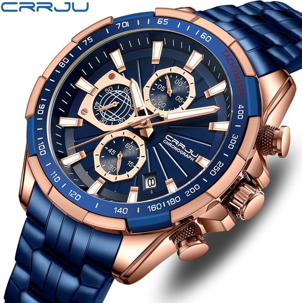 CRRJU Men Wristwatches Fashion Luxury Stainless Steel Watches for Men Business Auto Date Glow Analog Quartz Wristwatches - Image 2