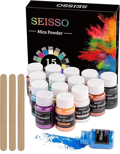SEISSO - Polvo de mica de 5.29 oz - Pigmento de resina epoxi de 15 colores - Polvo de pigmento brillante para slimo, pintura, jabón, esmalte de