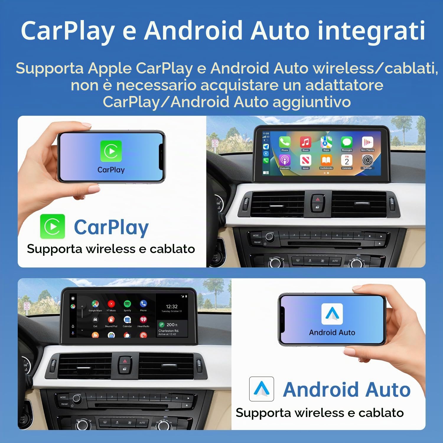 Road Top Autoradio CarPlay 10,25" per BMW Serie 3/4 F30 F31 F32 F33 con NBT | 2012-2016, Schermo Touchscreen Linux HD IPS, CarPlay senza fili, Android Auto, MirrorLink, Navigazione, Autoradio Bluetooth