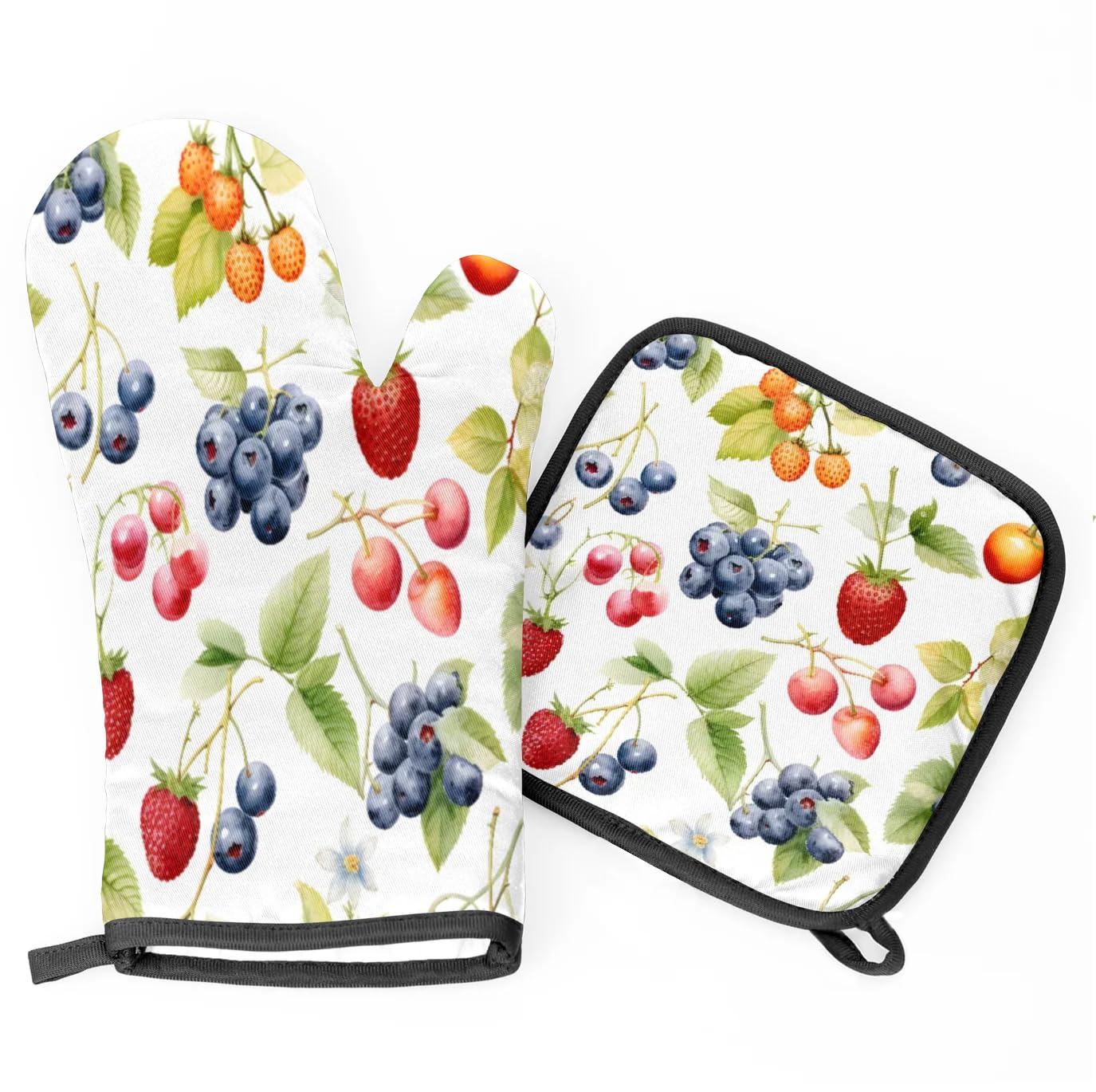 Grape Strawberry Cherry Oven Mitts Kitchen Oven Gloves for Cooking Baking Heat Proof Lining Cotton Kitchen Potholder Mittens Pot Holders Hot Pads for Chef Women Men