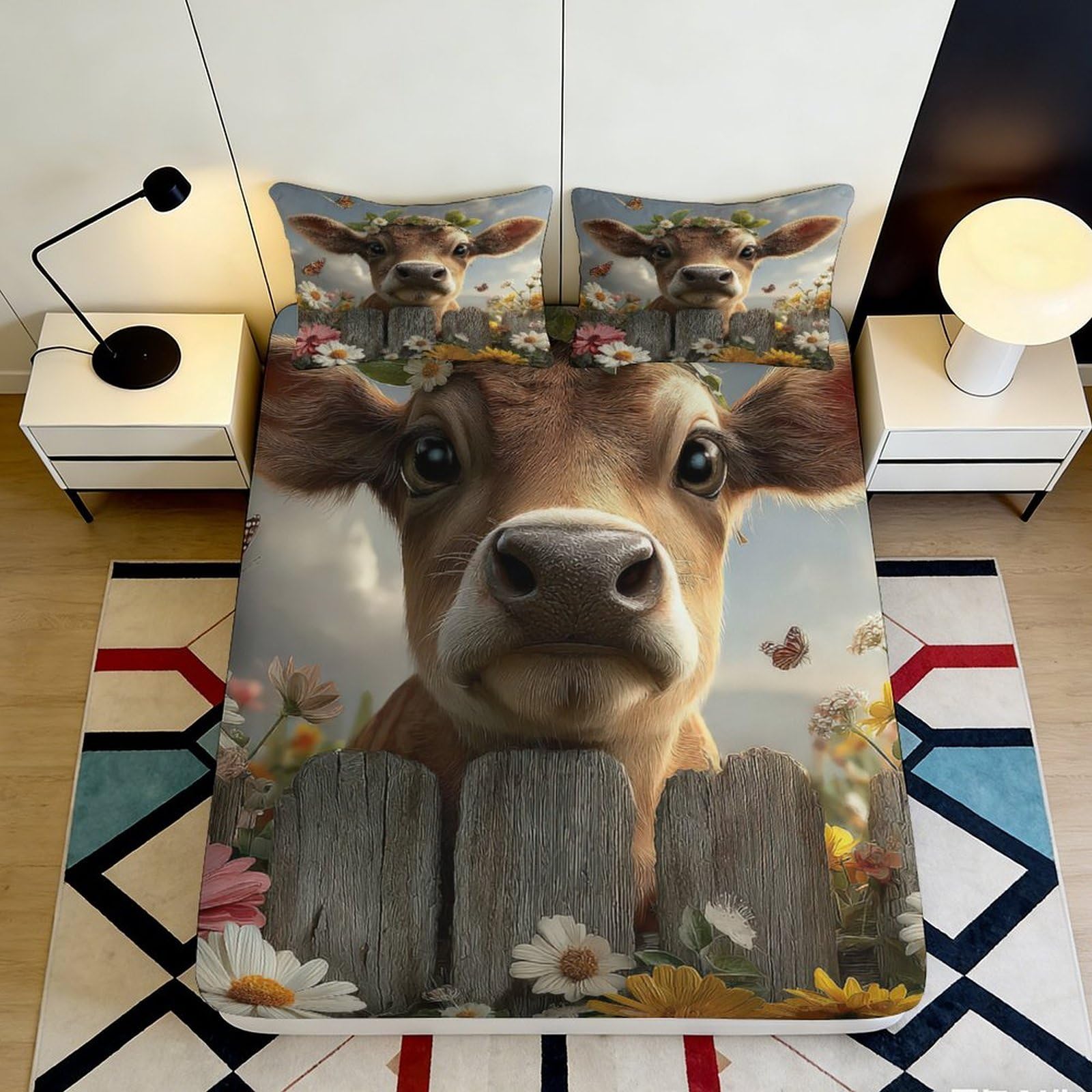 Jwndfkpvxzgl Style-10 3D Printed Cow Fence Fitted Sheet Microfiber Soft Farm Flowers Mattress Cover For Bedroom Dorm Decorative Bed Protection 90X200x25cm