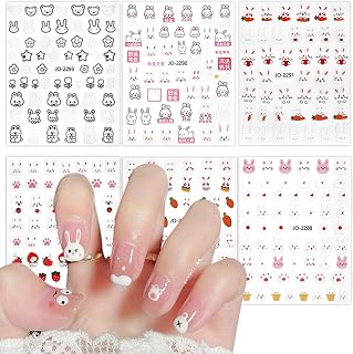 Rabbit Nail Art Stickers, Cartoon Rabbits Nail Self-Adhesive Sticker Design, Holographic Cute Rabbit Nail Art Decals Supplies for Women Girls Manicure Animal Decoration Resin Pet Transfer Decal