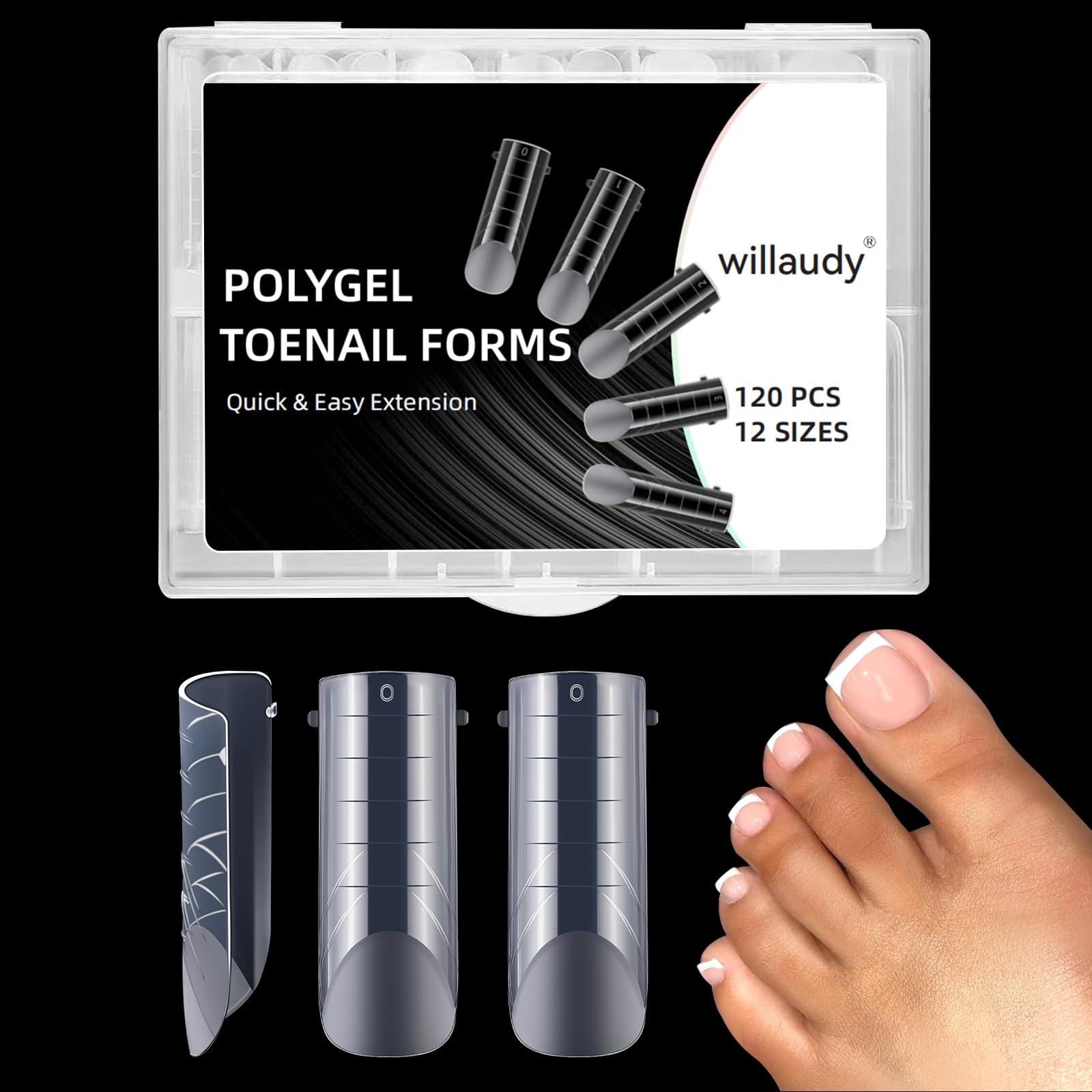 120 piezas de 12 tamaños de uñas de gel de poligel para extensión de dedos cuadrados largos de doble forma para poligel acrílico f