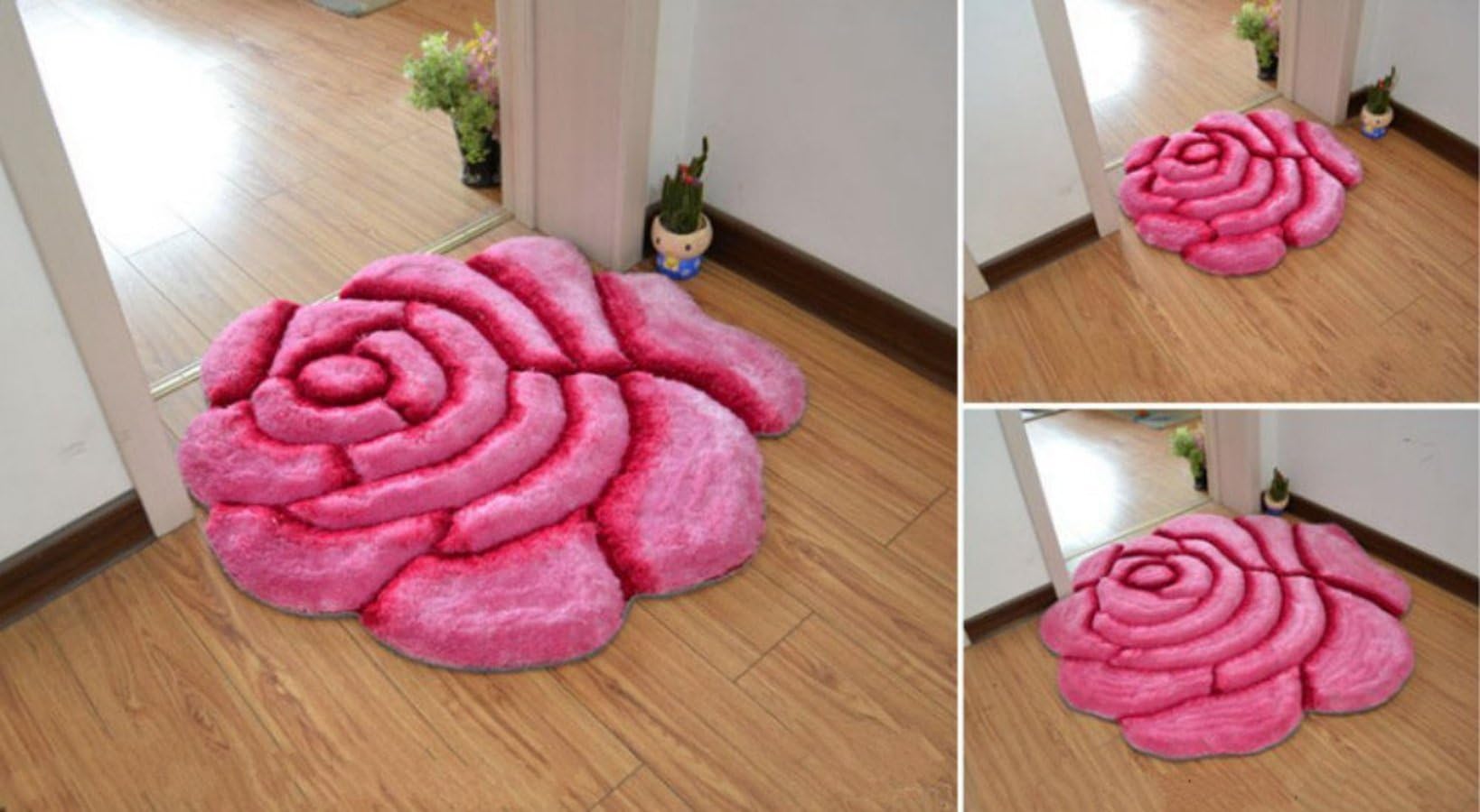 Rose Design Rugs/Carpet,Flower Shape Shaggy Bedroom Area Rugs Door Mat 3D Floral Rug Soft Shaggy Area Rugs (27.6"/70cm * 27.6"70cm) (Pink)