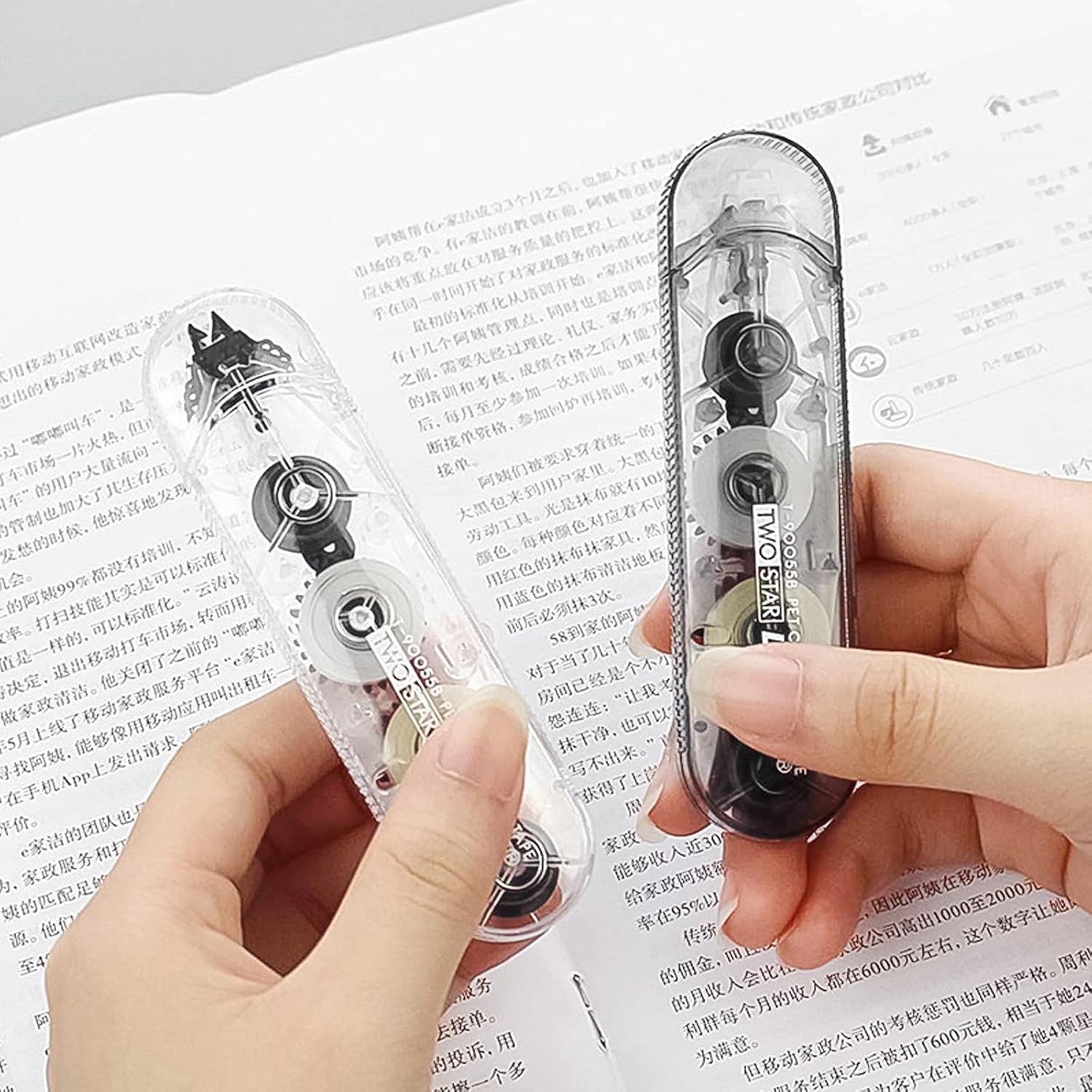 4pcs Two-color Correction Tape Pen, White, Cream Color, 1/5" x 394", 2 In 1 : Office Products