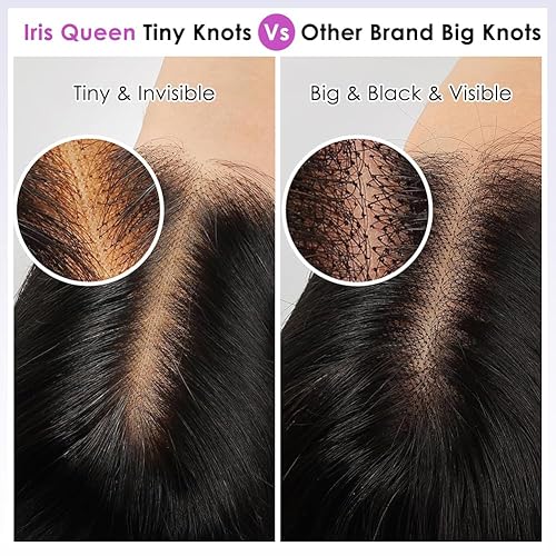 Miniatura 3 de Iris Queen Pelucas de cabello humano lacio HD con encaje frontal de 13 x 4, predepiladas, densidad 12A, 180, cabello humano virgen brasileño,