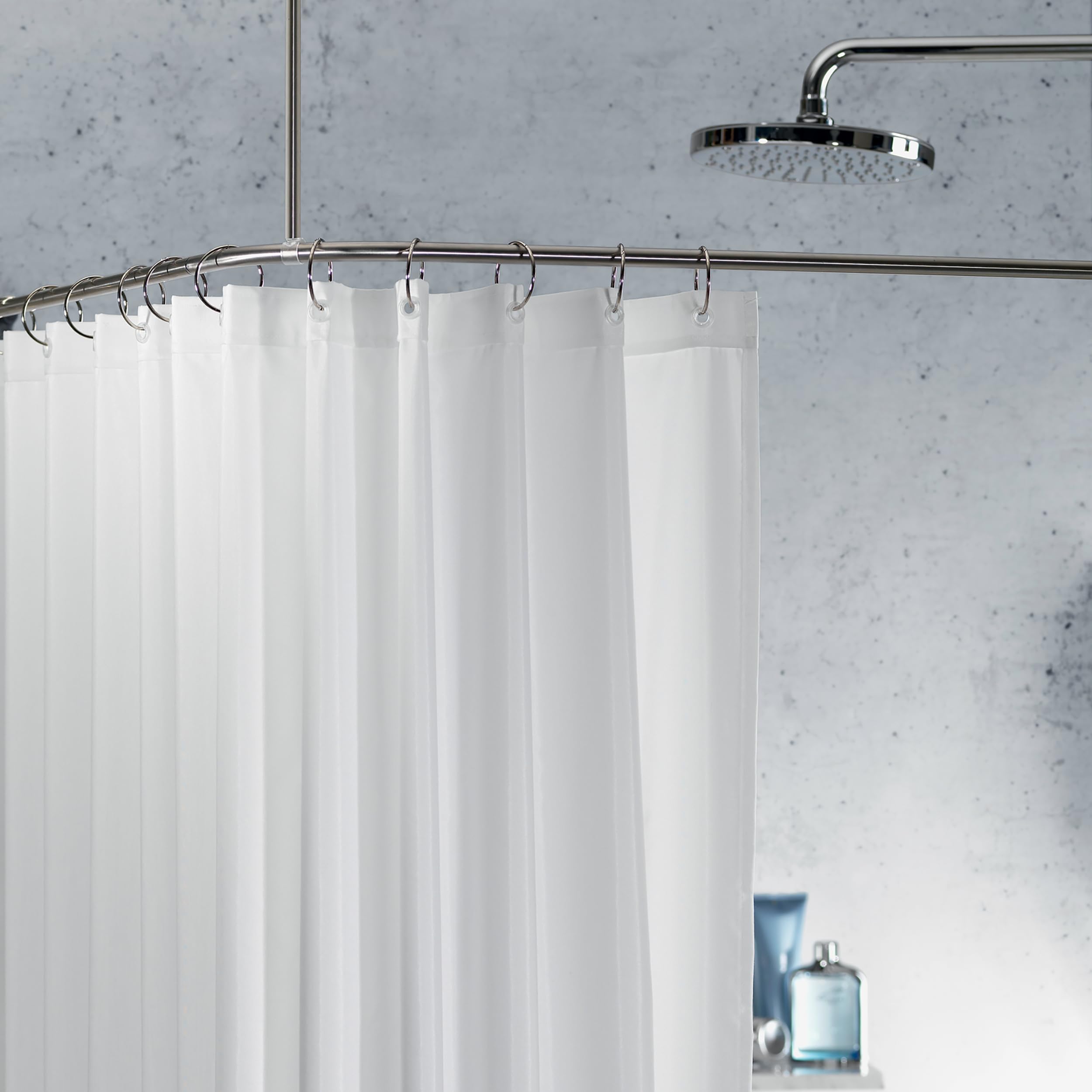 Spirella, Barre tringle pour rideau de douche d'angle à fixer en Inox, Modèle SLIM, support plafond & anneaux rideaux inclus, Adapté à tous les Rideaux, 170x75cm, Chromé