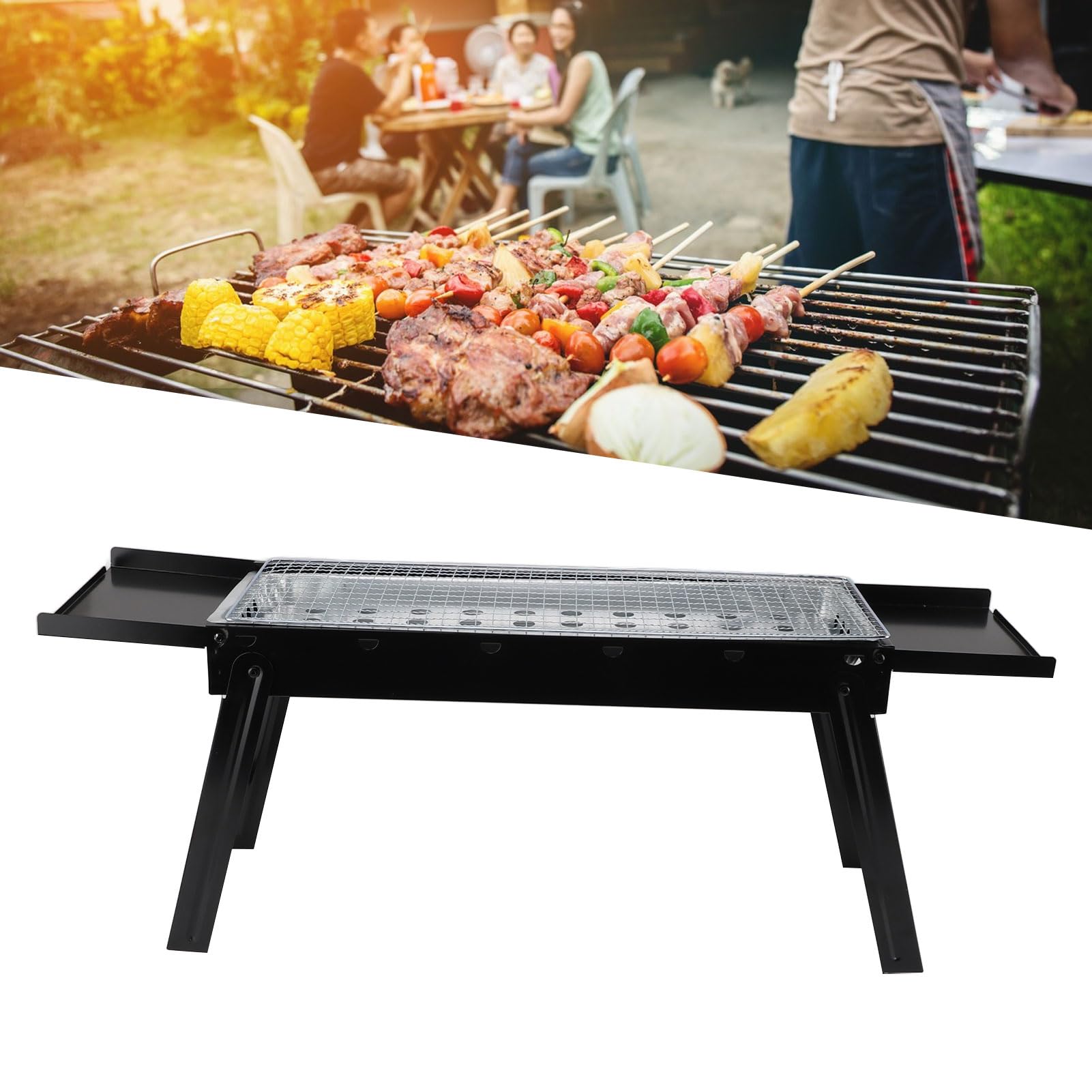 Przenośny Grill Węglowy, Składany Grill Węglowy ze Stali Nierdzewnej Dobra przewodność Cieplna Wielofunkcyjny Notatnik Grill Węglowy na Kemping Pikniki Imprezy Ogród Plaża