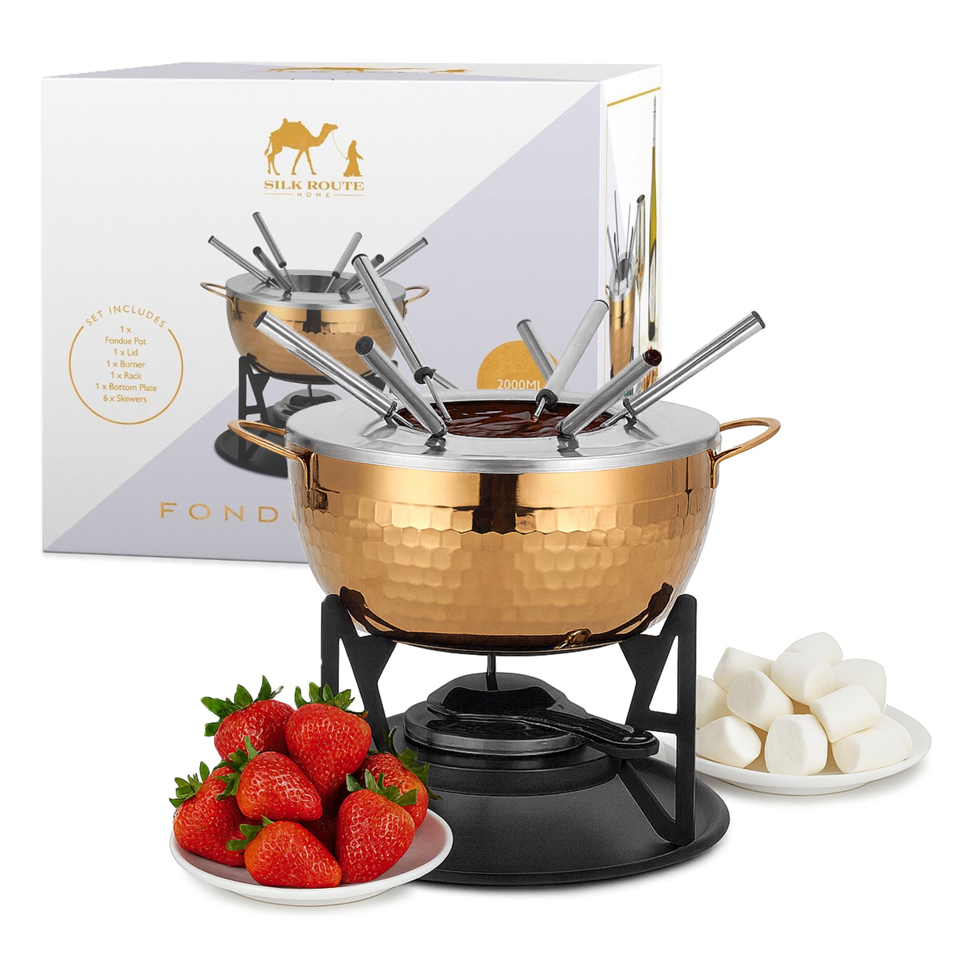 Silk Route Home - Set per fonduta in acciaio inox, 6 forchette per formaggio e cioccolato, con finitura dorata, regalo divertente per feste