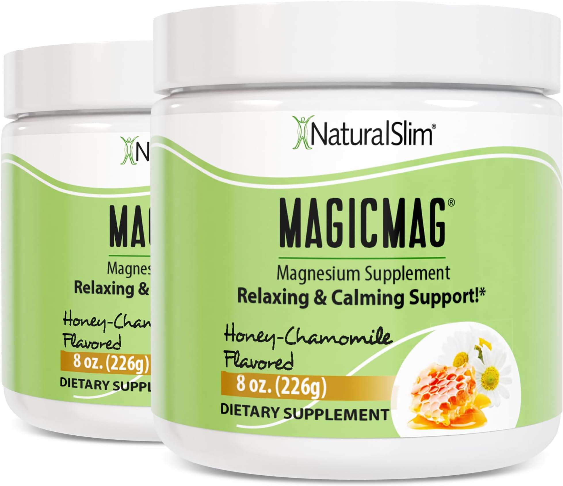 NaturalSlim Magicmag Pure Magnesium Citrate Powder Stress, Constipation, Muscle, Heart Health, and Sleep Support | Honey Chamomile Flavored Magnesium Supplement - 8oz Drink Mix (2 Pack)