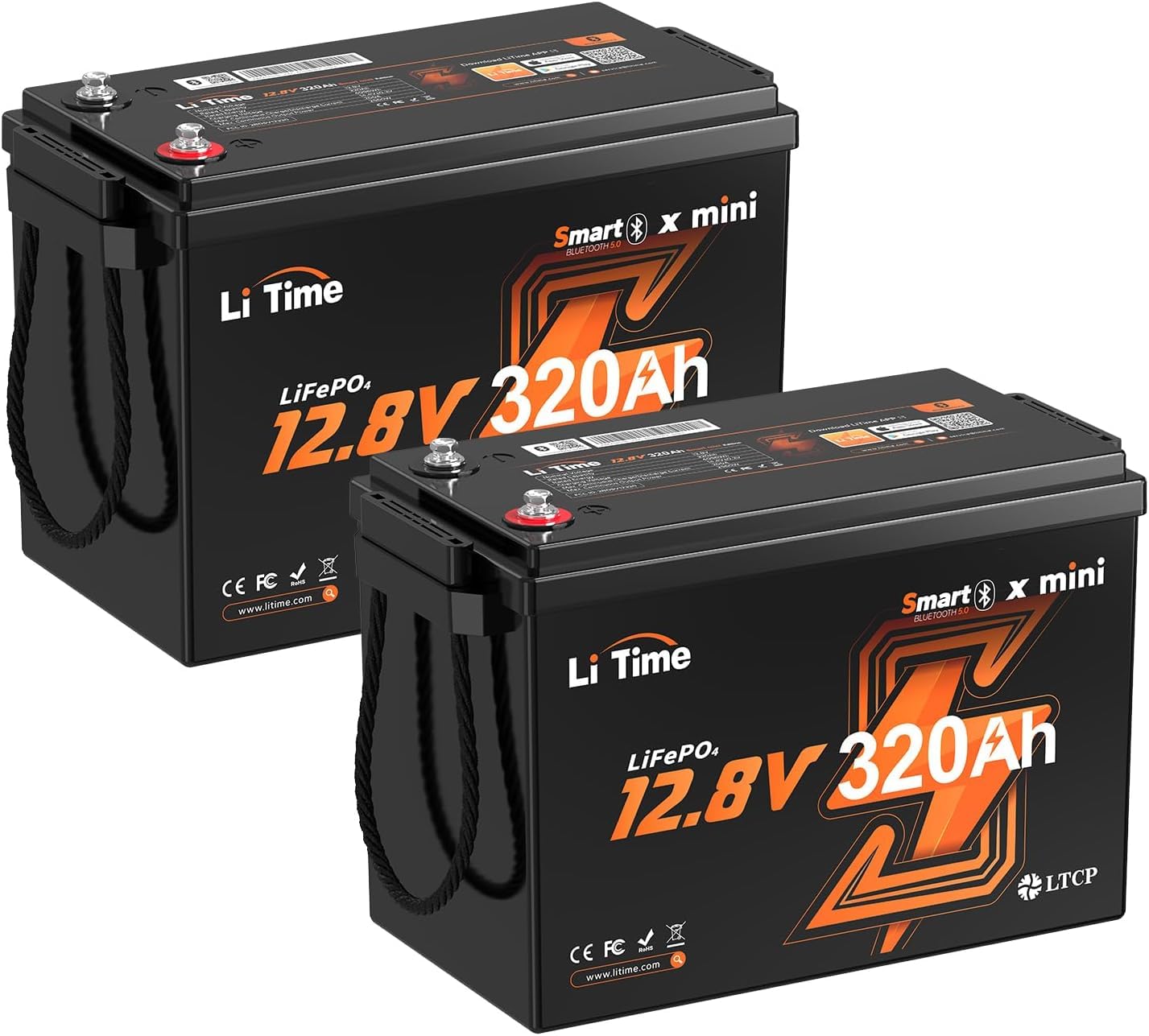 LiTime Batterie Lithium 12V 320Ah Mini Bluetooth pour Camping-Cars (2 Pcs)