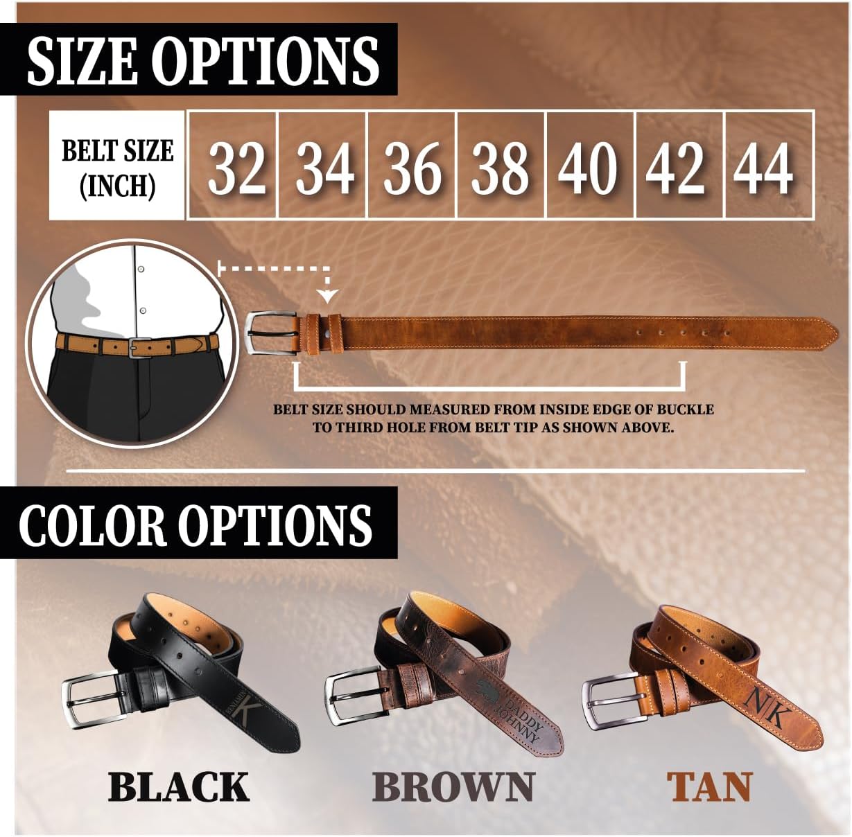 Personalized Leather Belt for Men Gift, Dad, Husband, Custom Leather Men Belt for Christmas, Birthday, Anniversary, Fathers Day, Wedding, Graduation, Valentines Day, Custom Belt Gifts for Him