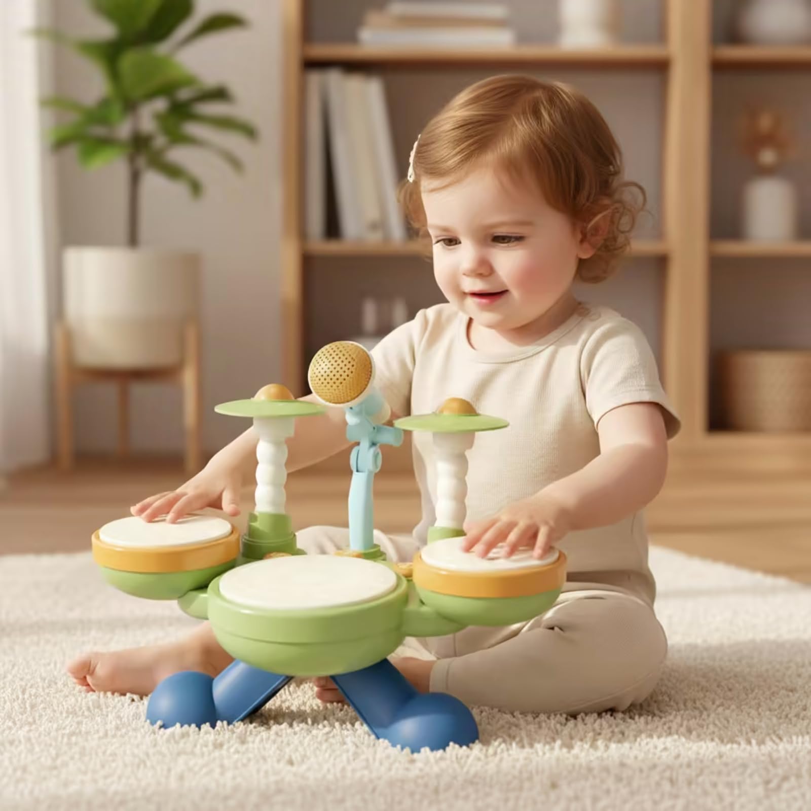 Batería Electrónica Infantil Set de Percusión con Tambores Platillos Juguete Musical Instrumento Interactivo con Canciones y Luces Fomenta y , Style to 1
