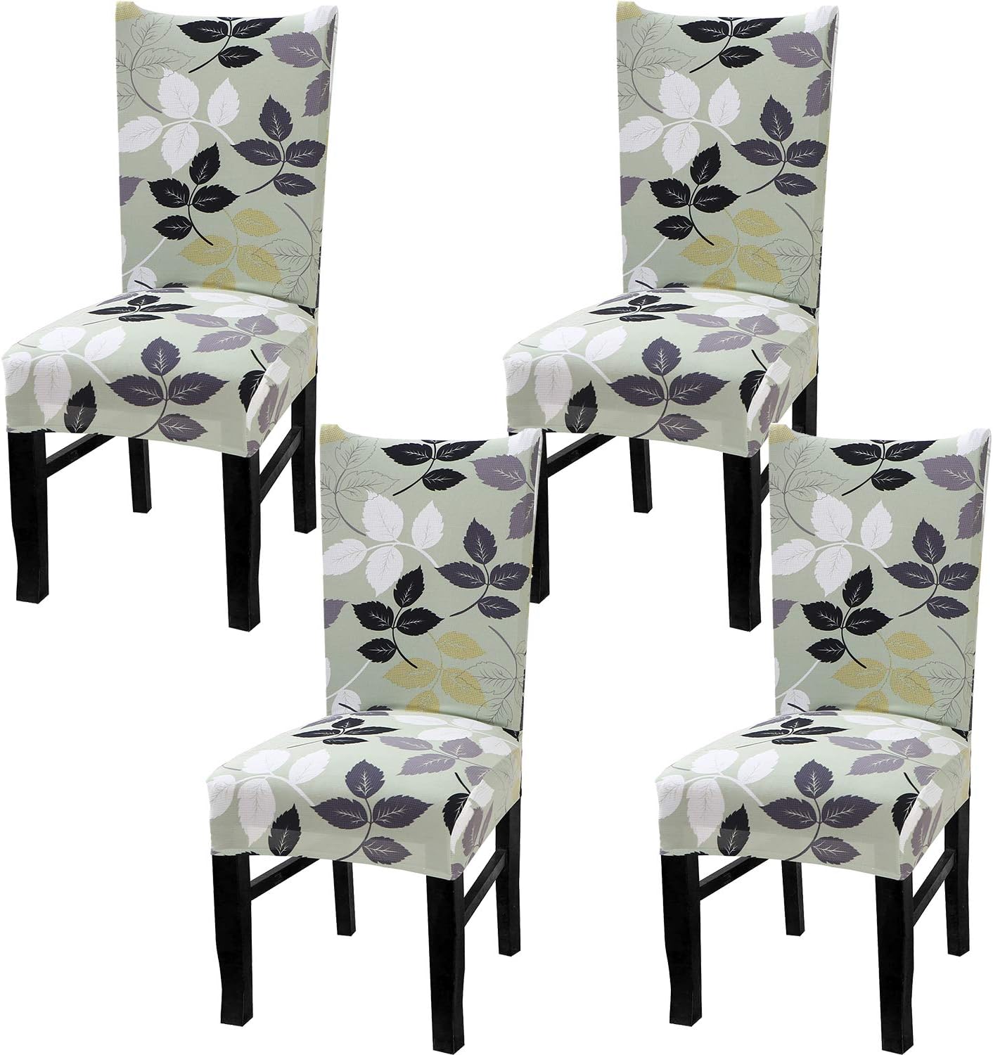 Tavie Dining Chair Covers Set of 4 Stretch Slipcovers Elastic Chairs Cover for Kitchen Dining Room, Spring Green, Leaf Pattern