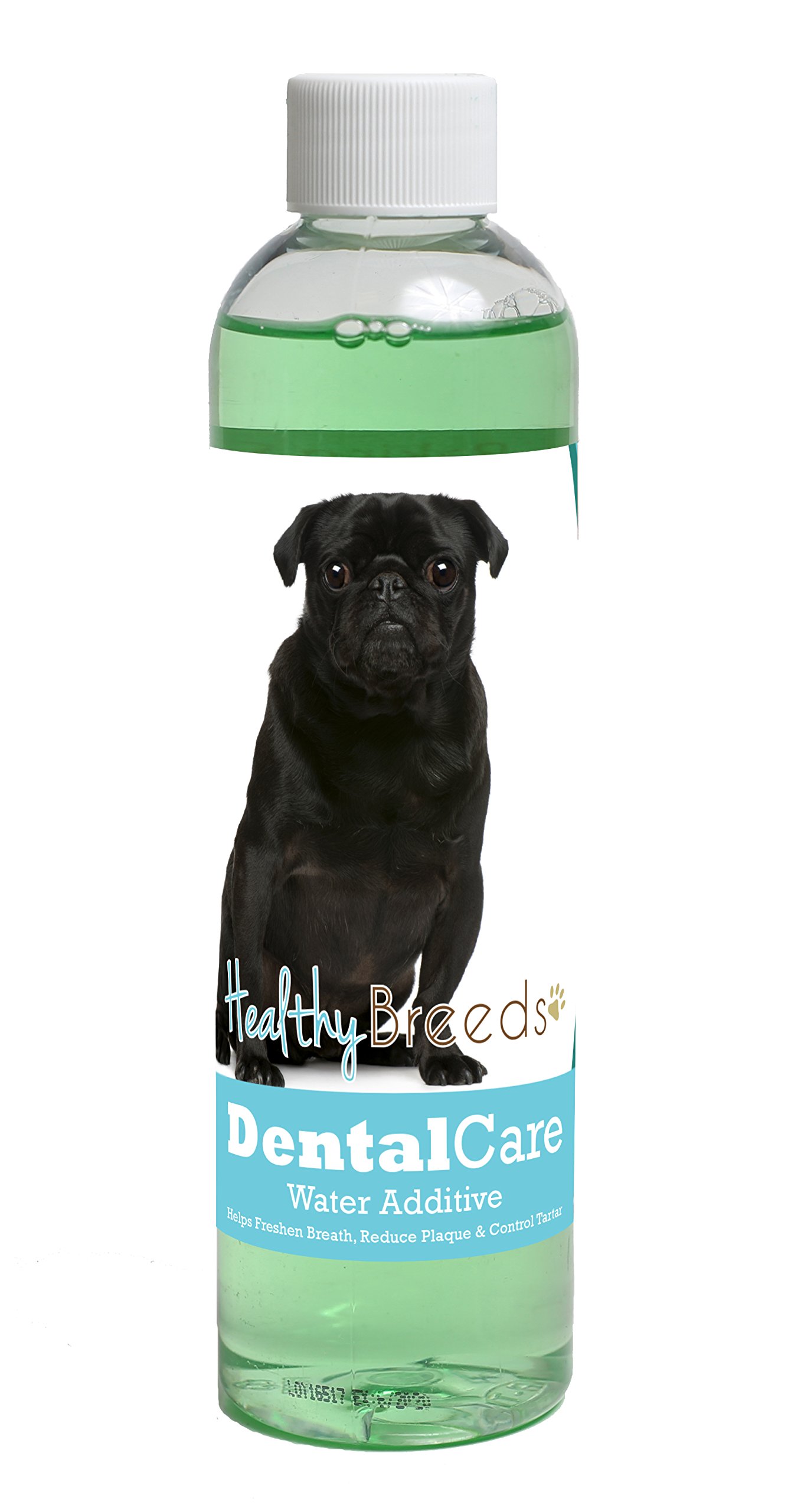 Healthy Breeds Dog Dental Care Water Additive for Pug - Helps Freshen Breath, Reduce Plaque &amp; Control Tartar - Mint Flavor - 8 oz