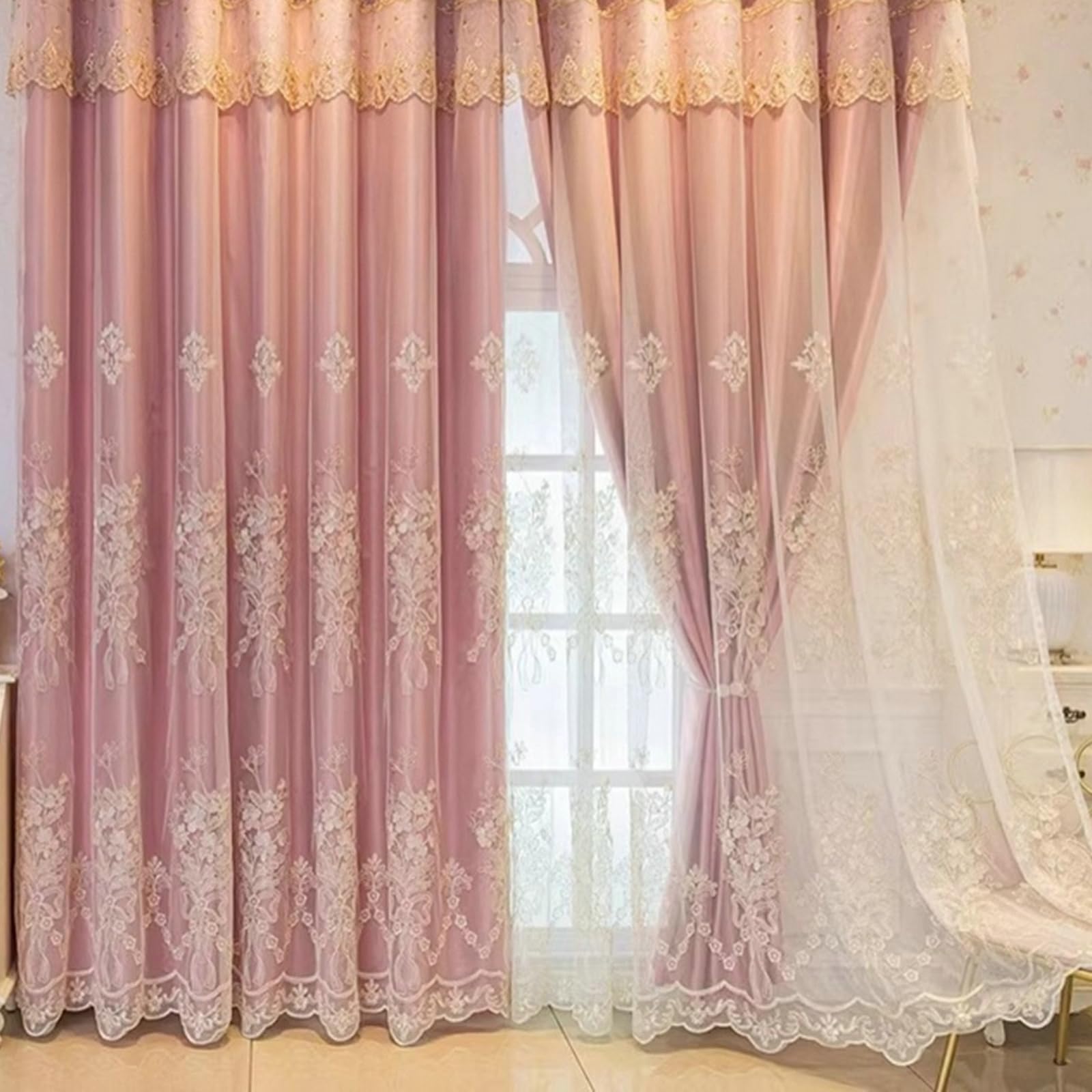 Rideau occultant brodé à fleurs et dentelle, l'excellence pour chambre
