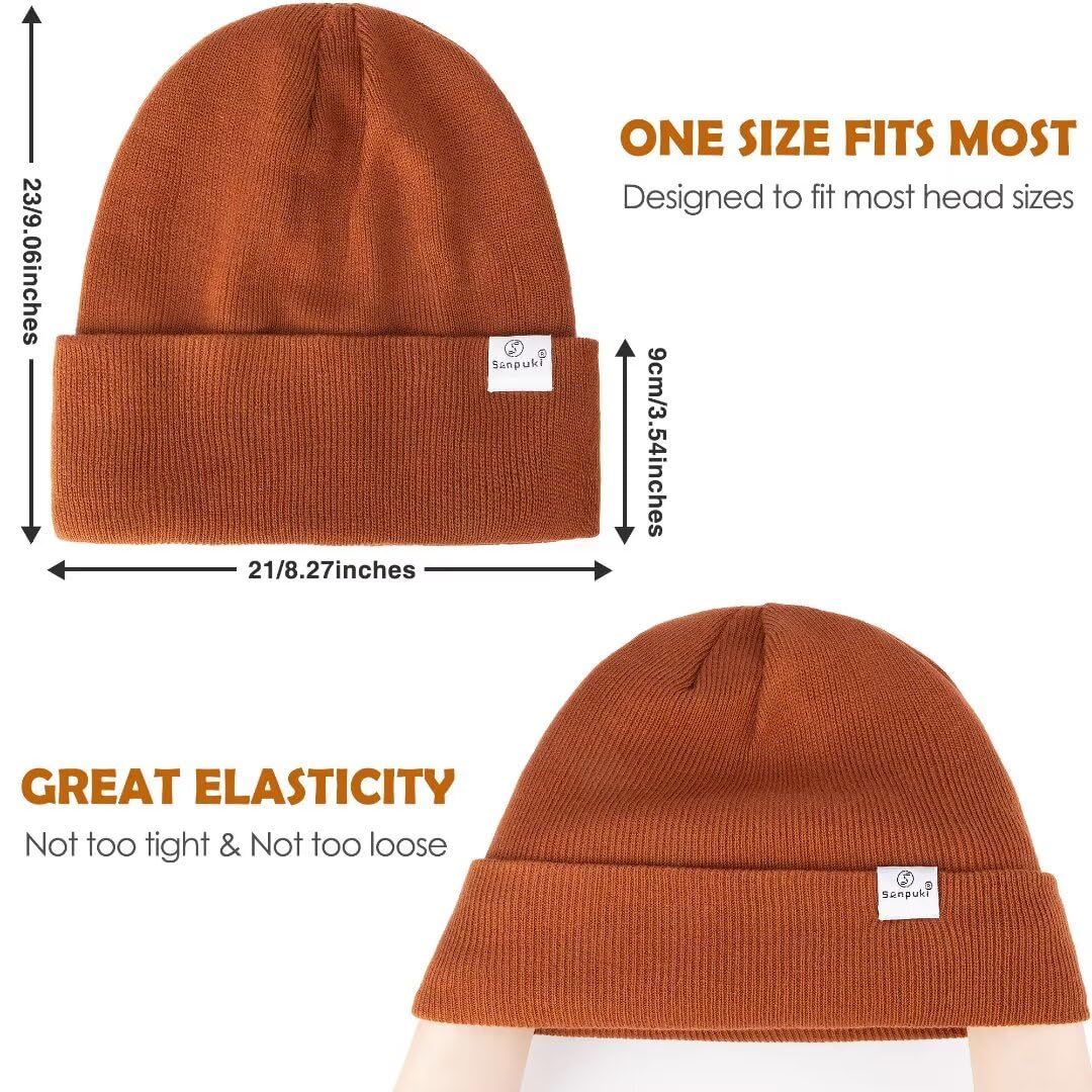 Paquete de 3 Gorros de Invierno con Forro de satén para Mujeres y Hombres, Gorro de Punto Suave y cálido con puños, Negro+Gris Claro+Beige, Talla única