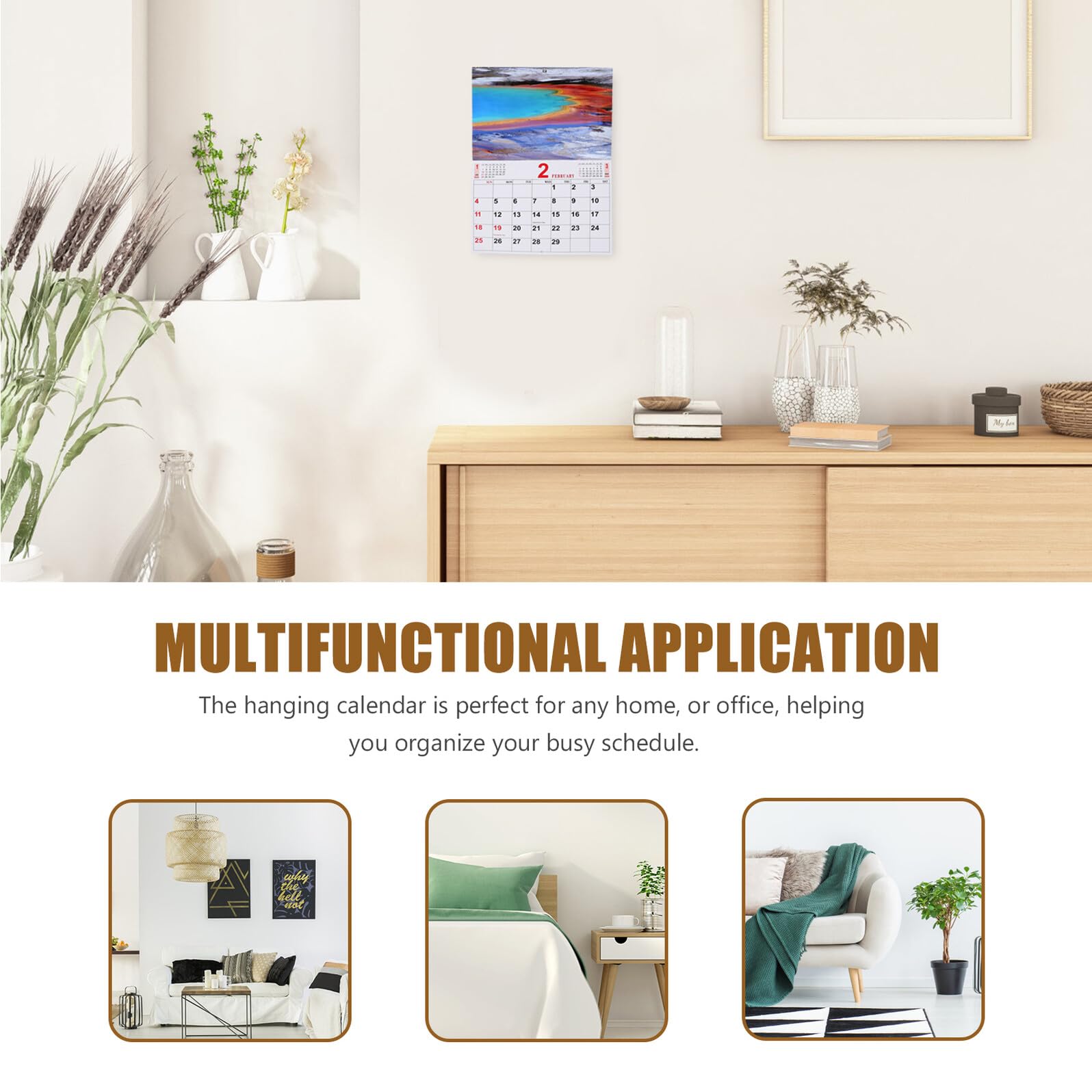 DOITOOL Wandkalender mit Landschaftsfotos Fotokalender Querformat Haushaltskalender für Tägliche Nutzung Hängender Familienkalender für Zuhause und Büro Monatsübersicht und Urlaubsplanung