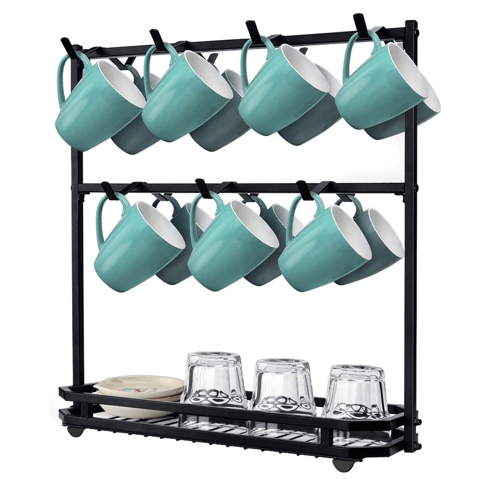 Large Coffee Mug Holder Stand Countertop, Tree Rack for 14 Mugs, 2 Tier Counter Display Storage, Metal Wire Tea Cup Holder for Coffee Station Kitchen Organizer, Not Included Mugs