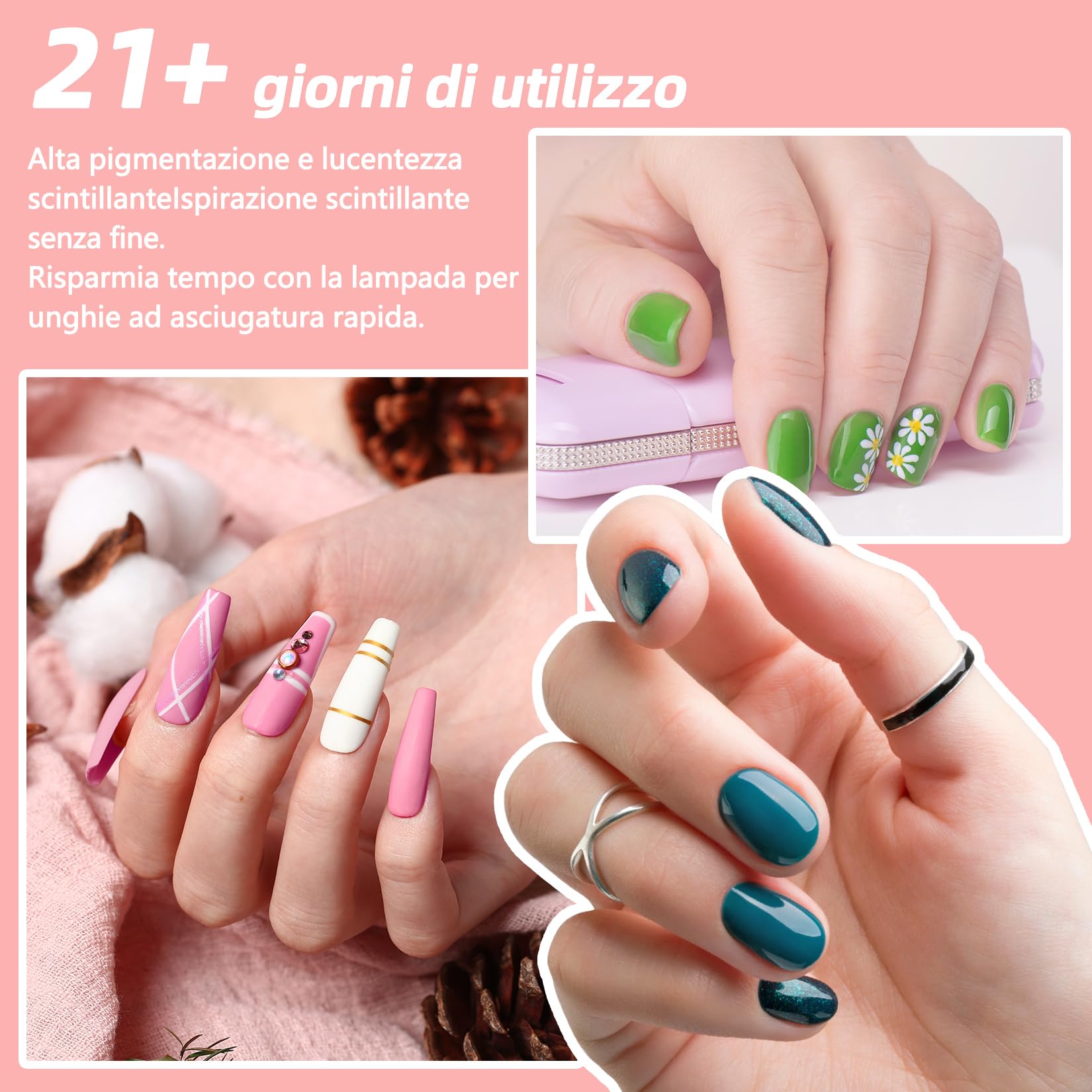 Phoenixy Kit Semipermanente Unghie 29Pcs Completo con Lampada UV LED 48W Top Coat Lucido Opaco Argento Oro