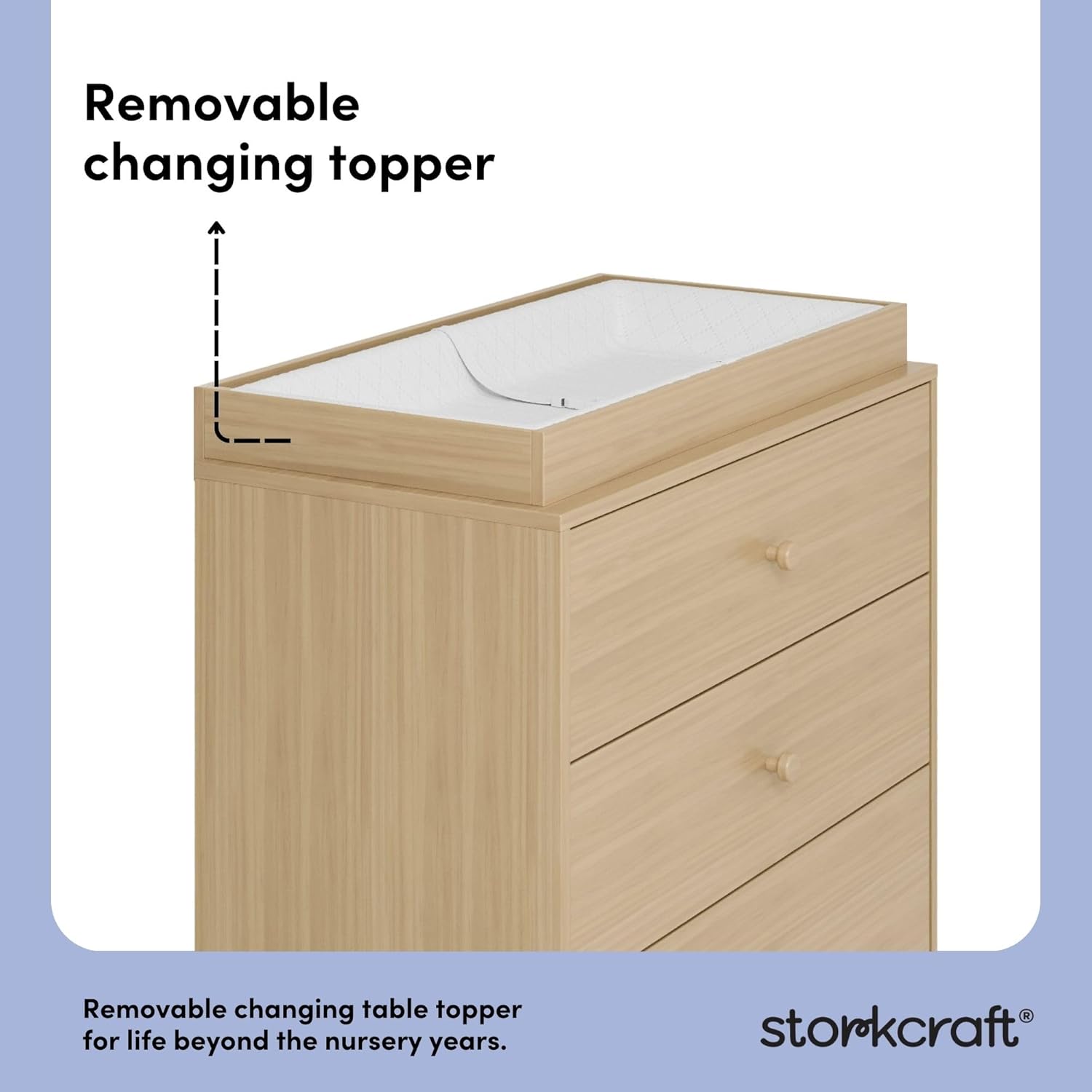 Storkcraft California 3-Drawer Chest with Removable Changing Topper (Driftwood) – GREENGUARD Gold Certified, Interlocking Drawer System, Pre-Installed Tracks, Easy Assembly