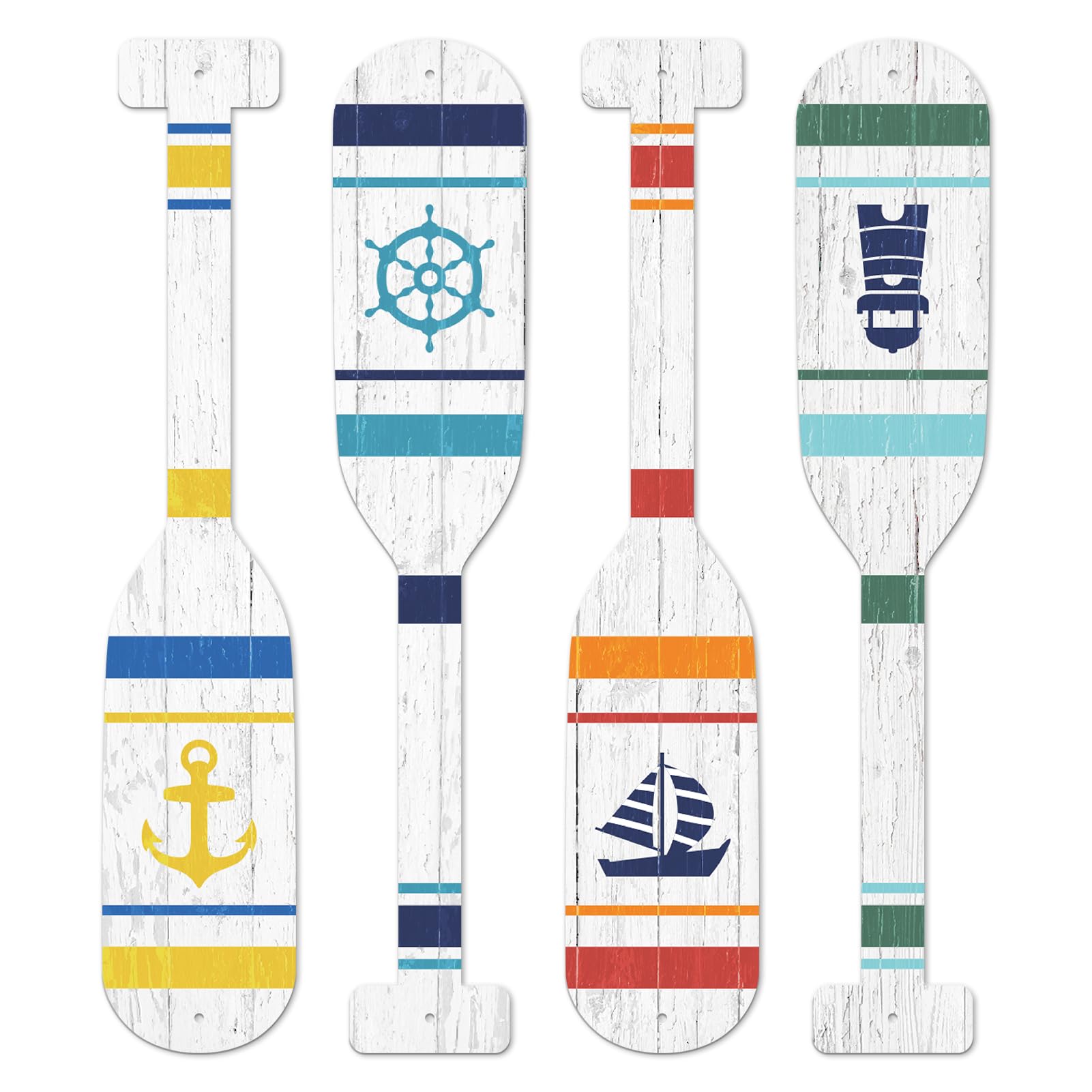 ESTART 4 Pcs Metal Paddle Home Wall Decor Nautical Canoe Oar Wall Art Decor Vintage Ornaments Hanging Wall Sculpture Indoor Outdoor for Ocean Lovers Bathroom Bedroom Home Decoration (White)