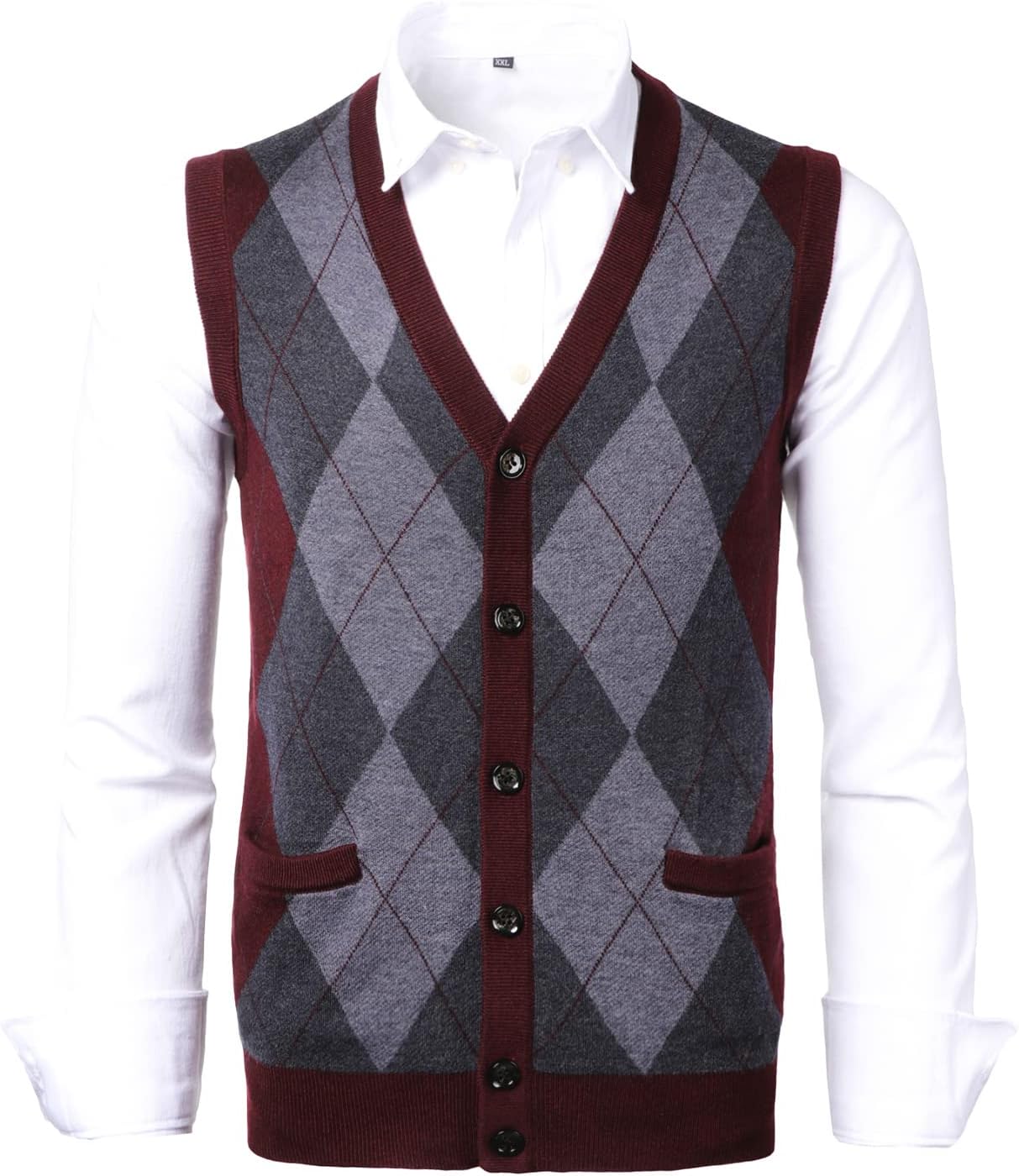 Mens Classic V-Neck Vest Sleeveless Jumper Slim Fit Knitted Gilet Tank Top Waistcoat Gilet Sweater Plaid Decoration