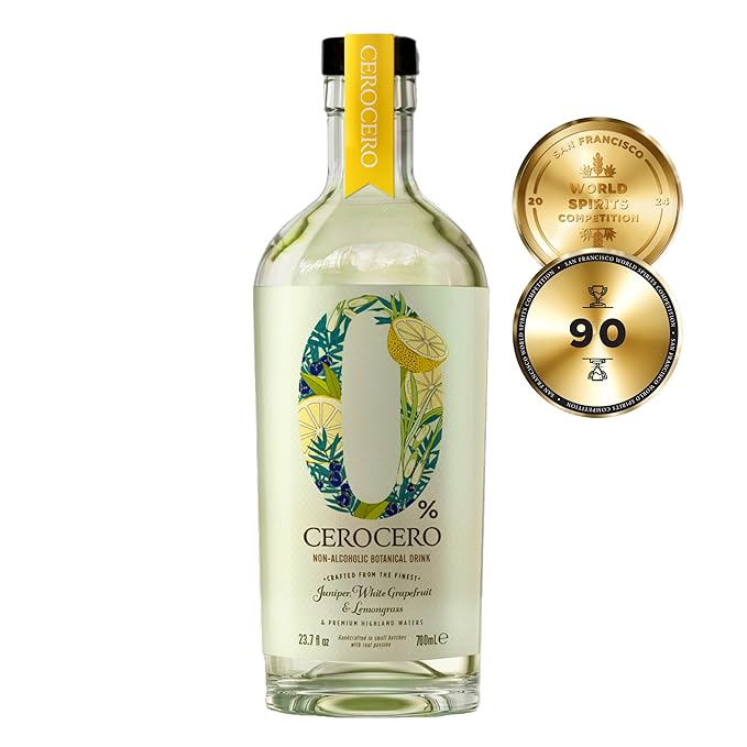 CeroCero White Grapefruit & Lemongrass Non Alcoholic Gin, Bright and Vibrant Premium Non Alcoholic Spirits - Halal, Low Sugar, Vegan and Gluten-Free, Part of the Spirits of Virtue Range (700ml)