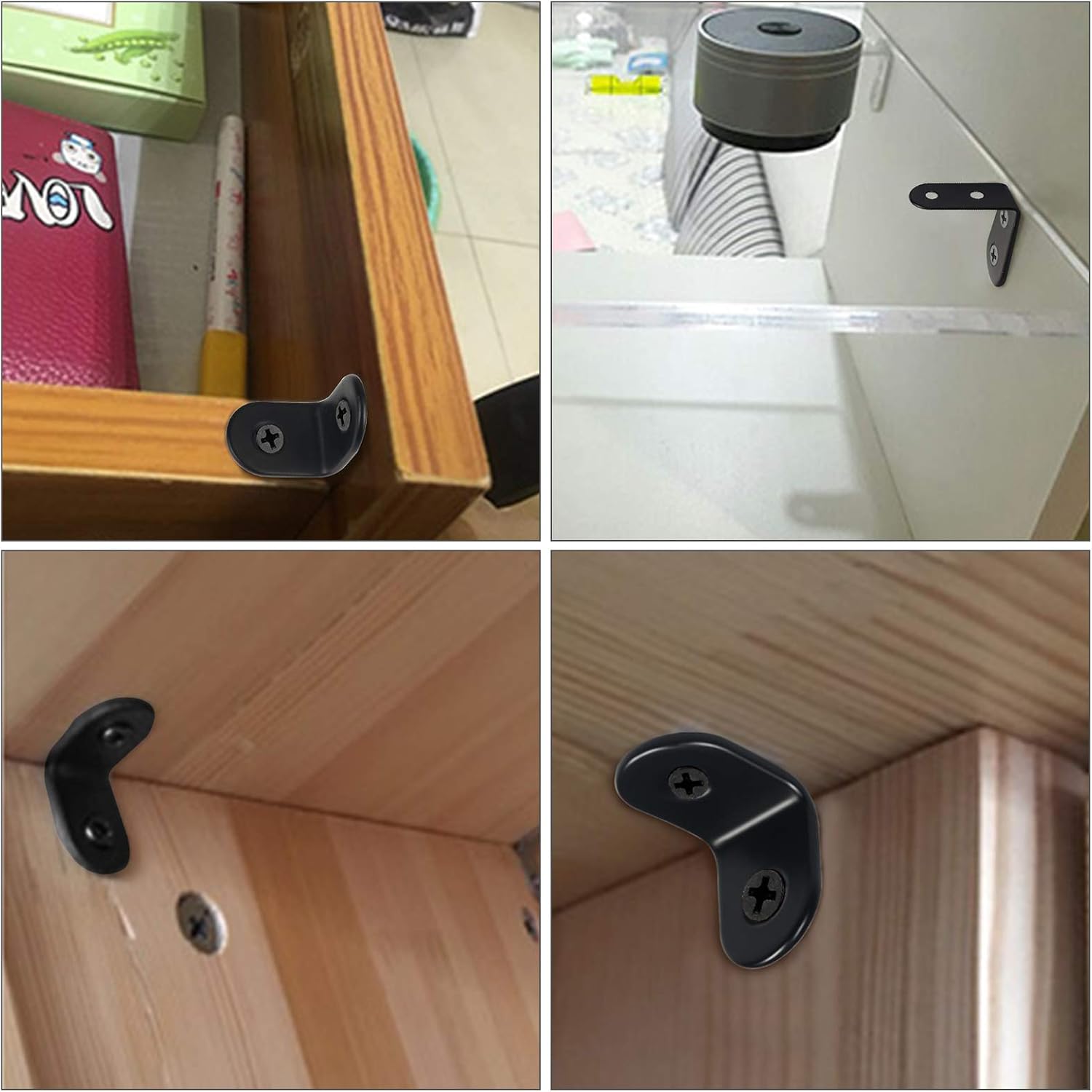 Corner Brace,LANMOK 20 Sets Black L Brackets 90 Degree Angle Stainless Steel Joint Bracket Fastener for Wood Chair Bookshelf Board Window Furniture Cabinet(10pcs-40mm/1